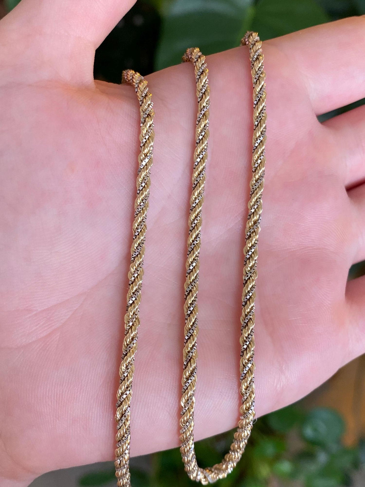 Vintage Solid 14k White & Yellow Gold Twisted Box Chain Rope Chain Necklace - 17.75 inches