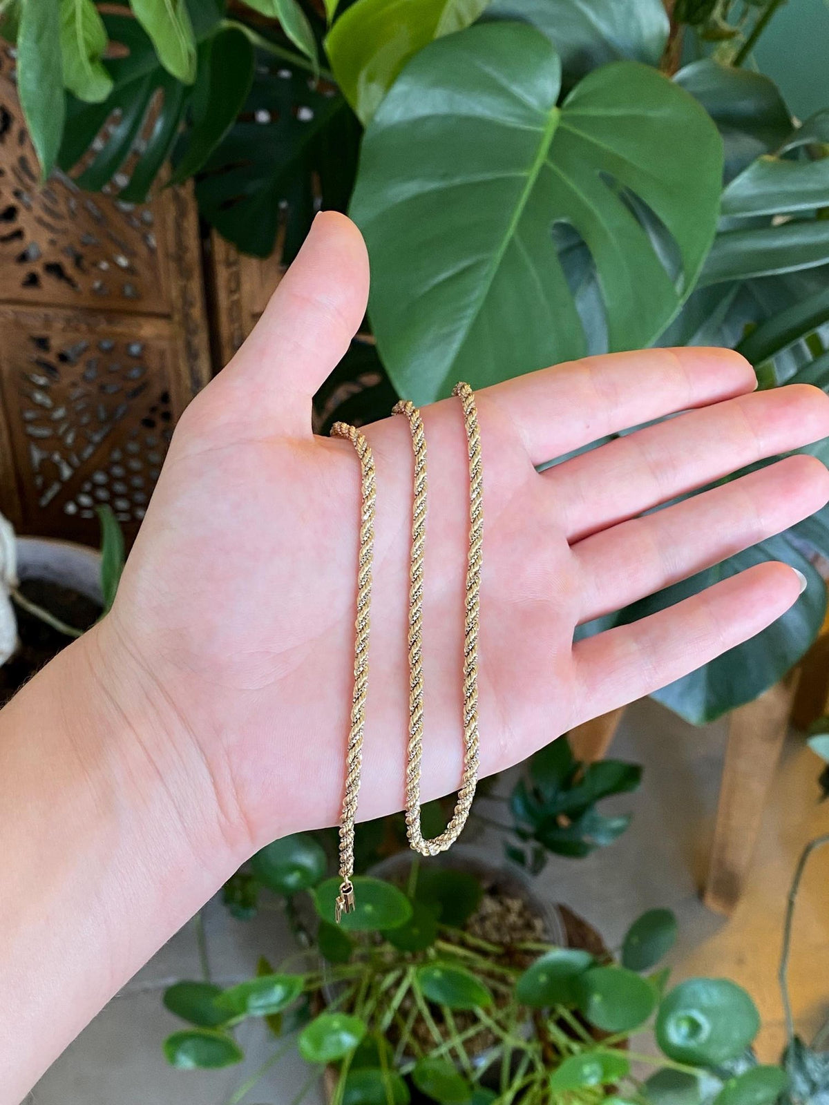 Vintage Solid 14k White & Yellow Gold Twisted Box Chain Rope Chain Necklace - 17.75 inches