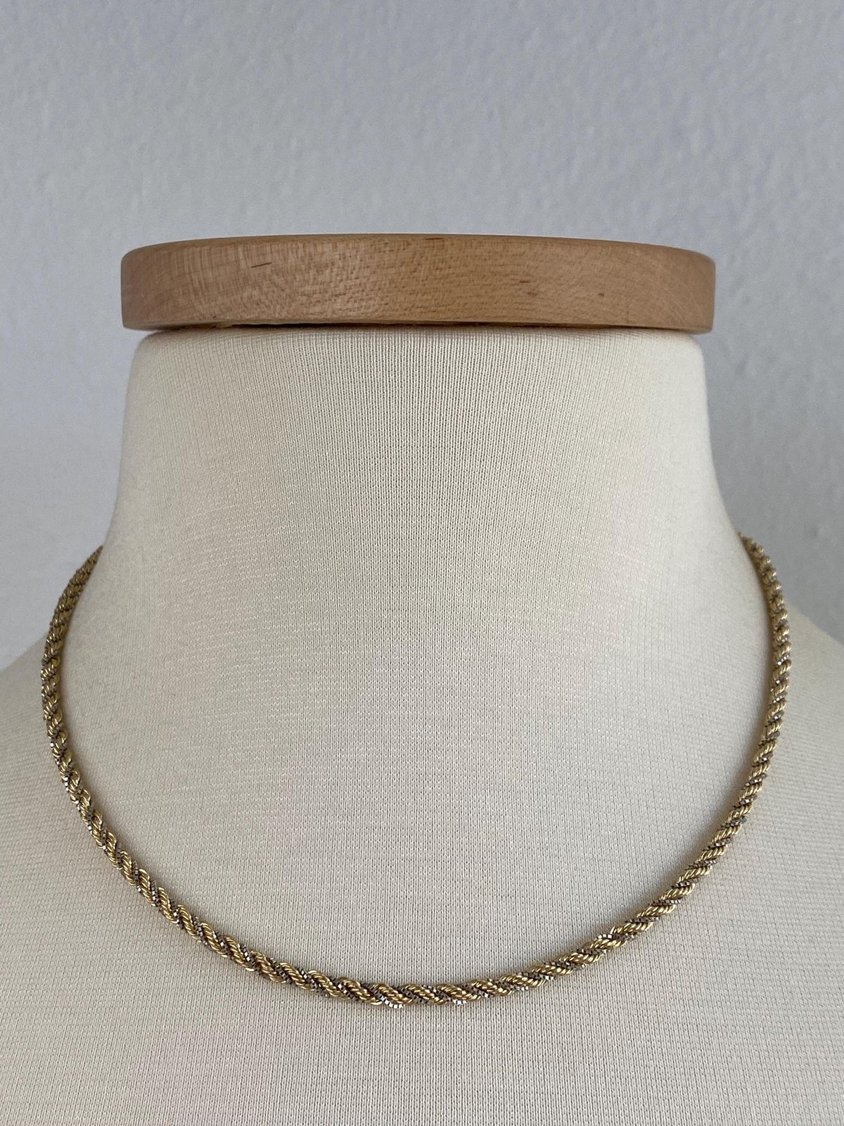 Vintage Solid 14k White & Yellow Gold Twisted Box Chain Rope Chain Necklace - 17.75 inches