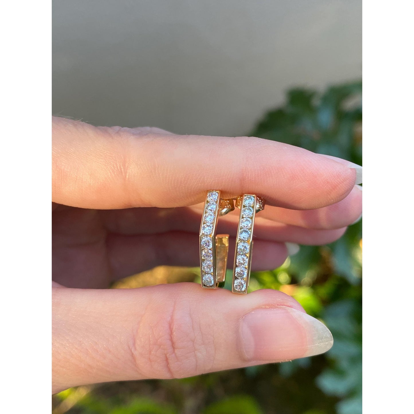 Solid 14k Yellow Gold Cubic Zirconia Hexagonal Hoop Earrings