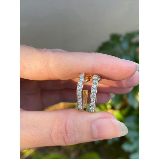 Solid 14k Yellow Gold Cubic Zirconia Hexagonal Hoop Earrings