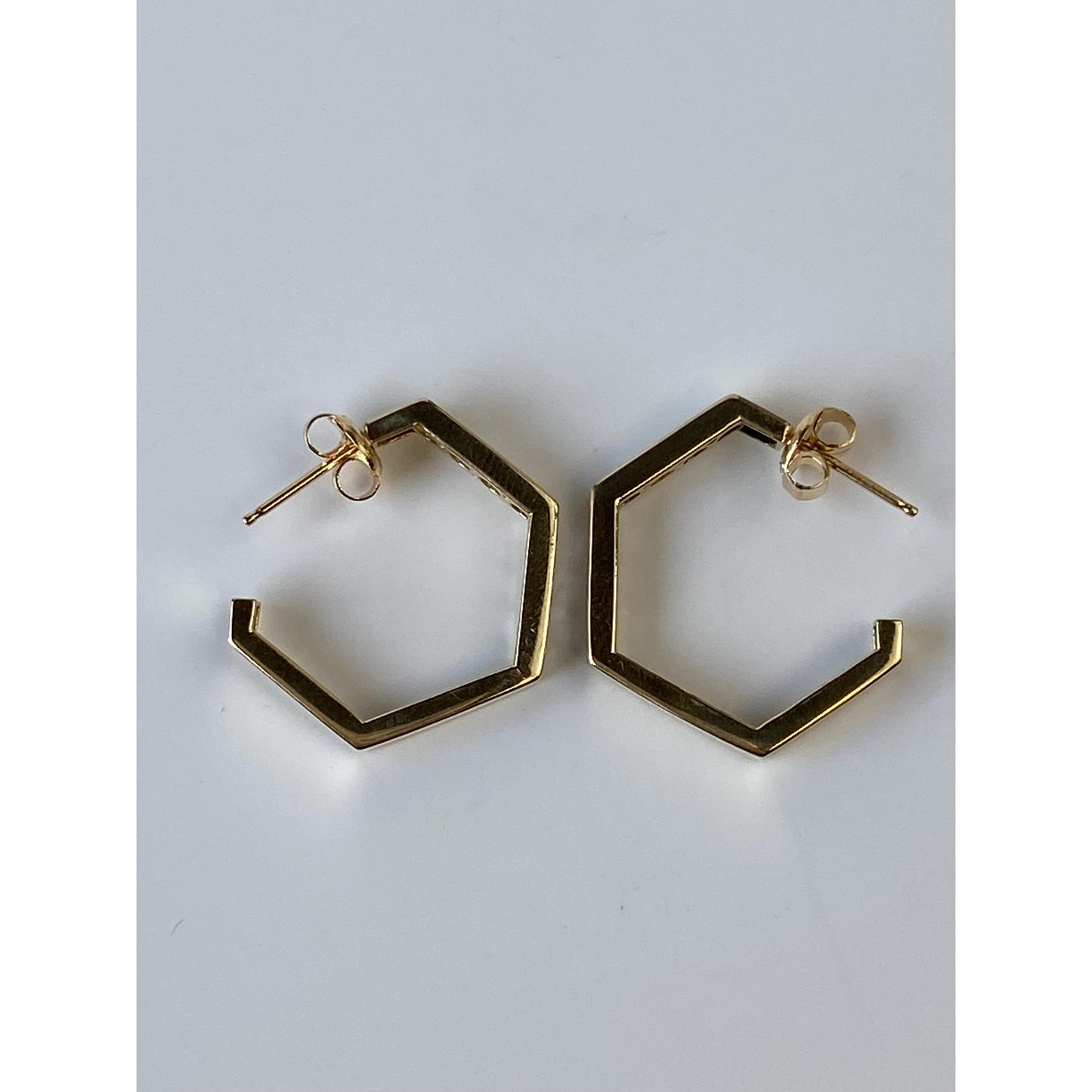 Solid 14k Yellow Gold Cubic Zirconia Hexagonal Hoop Earrings