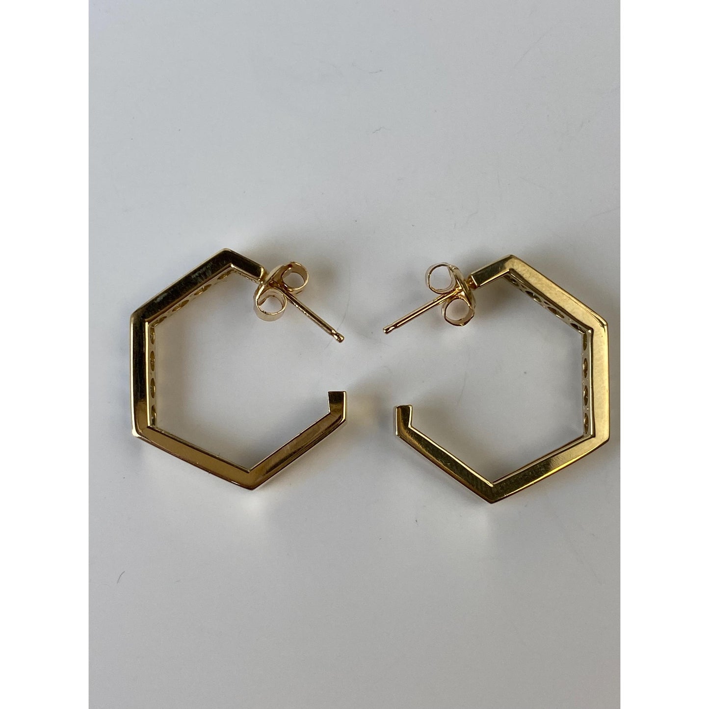 Solid 14k Yellow Gold Cubic Zirconia Hexagonal Hoop Earrings