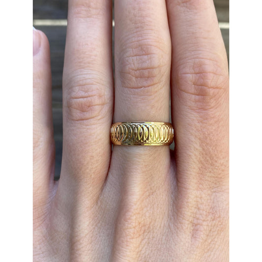 Vintage Solid 14k Yellow Gold Pattern Ring Band - Size 6.75-7