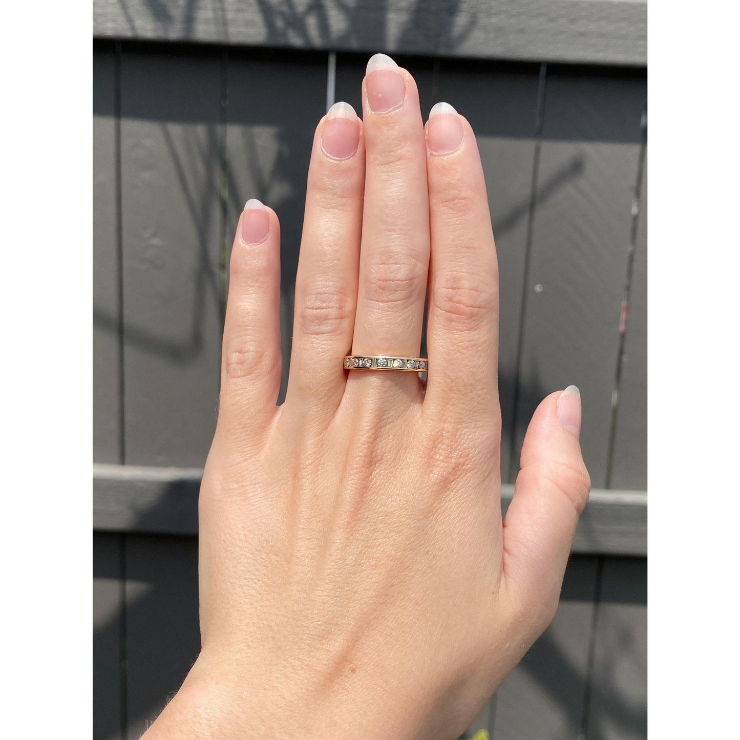 Vintage Solid 14k Yellow Gold Baguette & Round Diamond Eternity Ring Band - Size 8