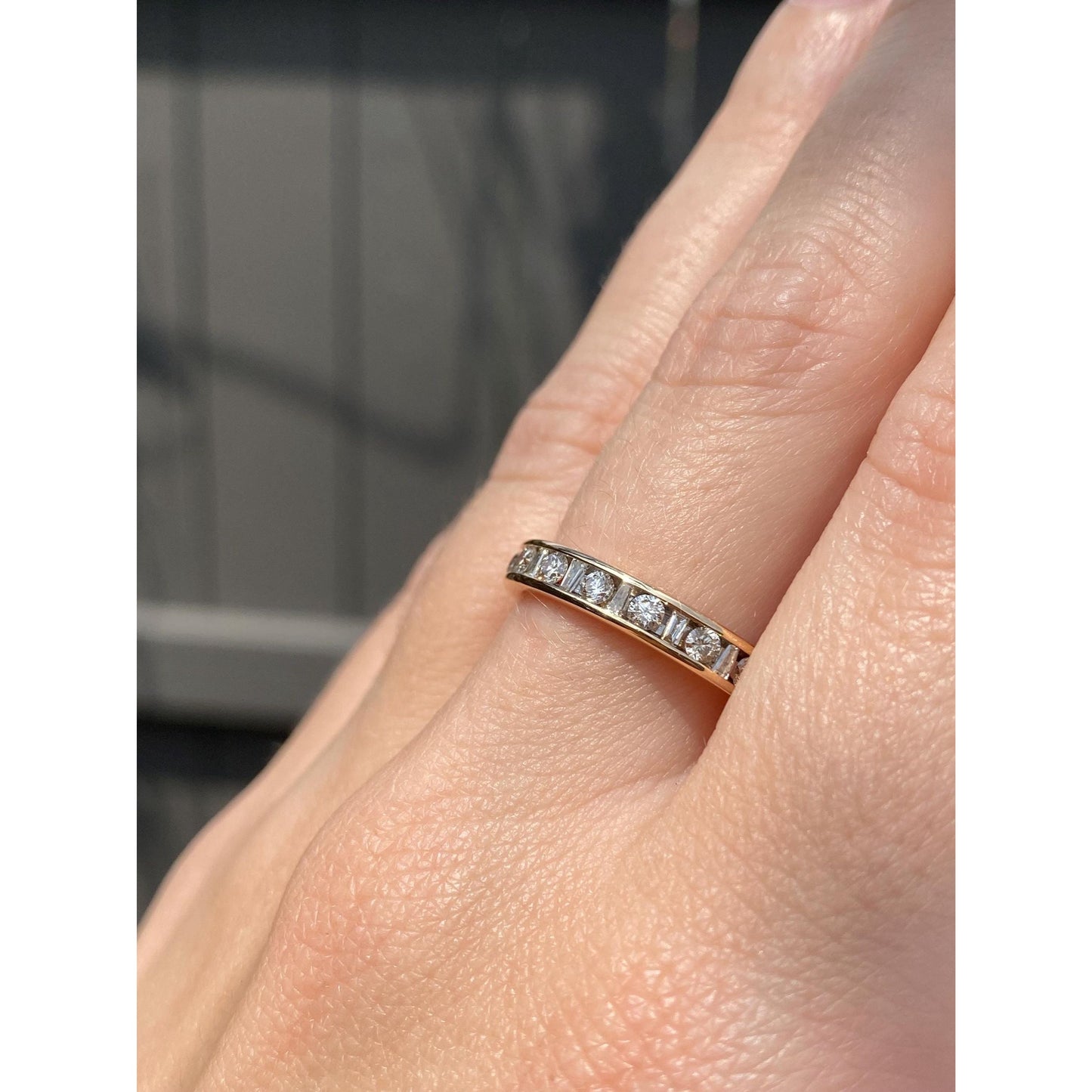 Vintage Solid 14k Yellow Gold Baguette & Round Diamond Eternity Ring Band - Size 8