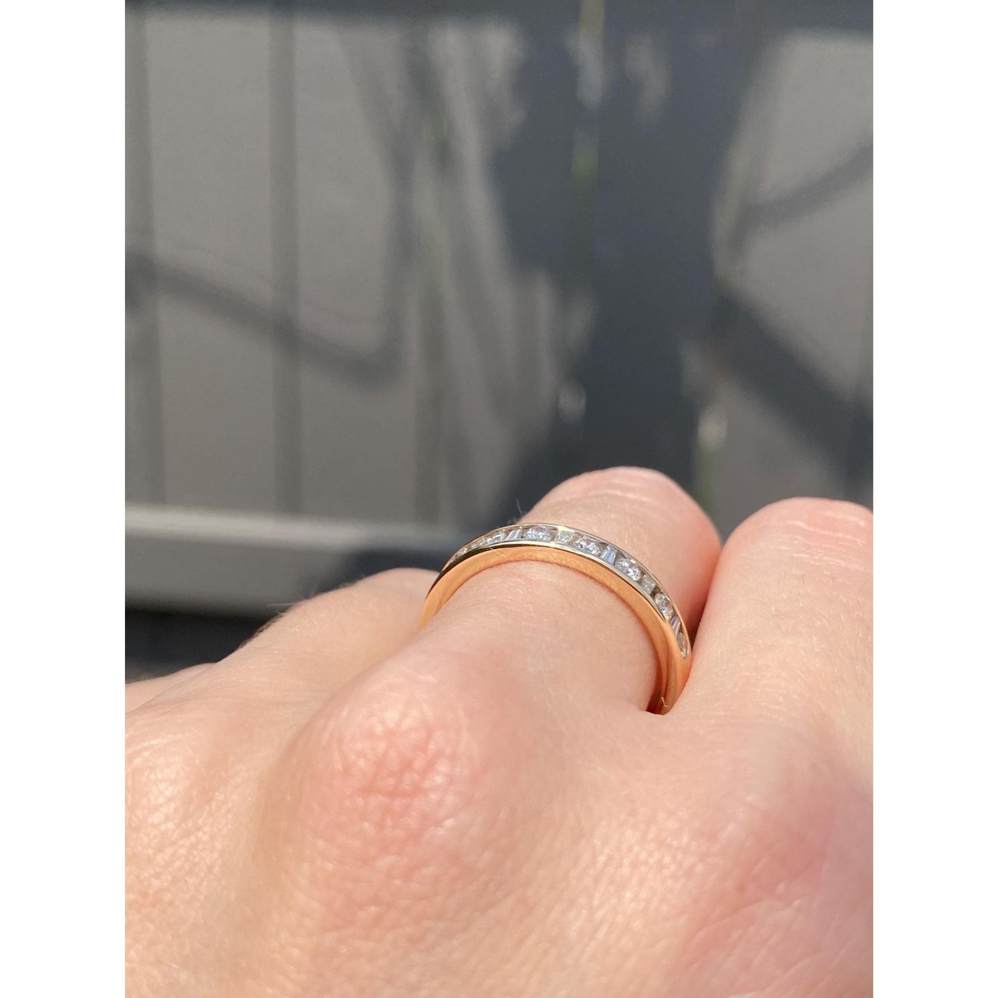 Vintage Solid 14k Yellow Gold Baguette & Round Diamond Eternity Ring Band - Size 8