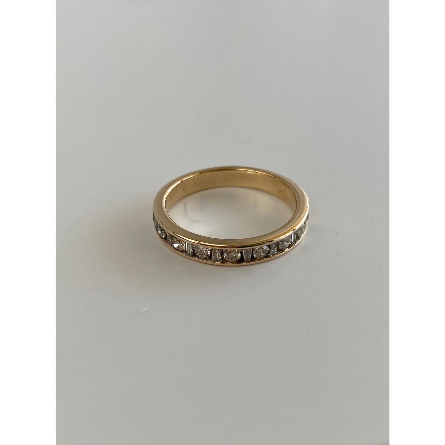 Vintage Solid 14k Yellow Gold Baguette & Round Diamond Eternity Ring Band - Size 8