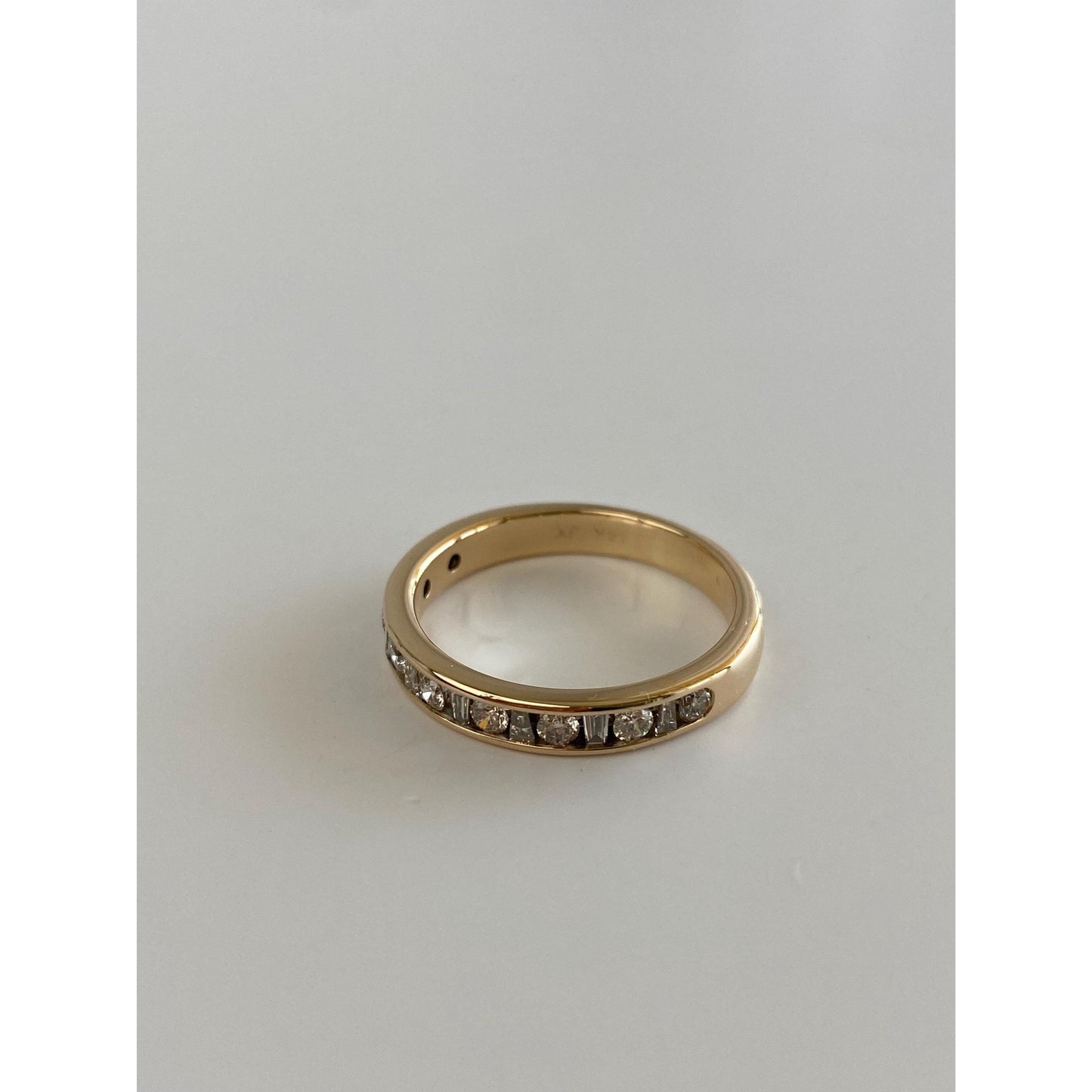 Vintage Solid 14k Yellow Gold Baguette & Round Diamond Eternity Ring Band - Size 8