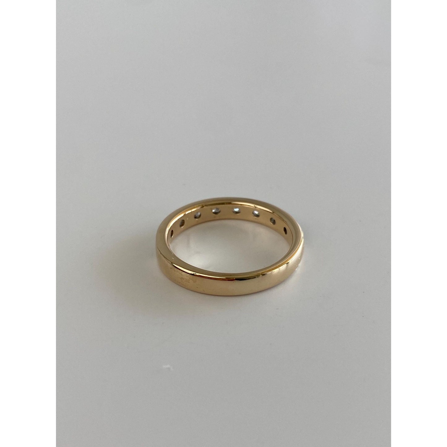 Vintage Solid 14k Yellow Gold Baguette & Round Diamond Eternity Ring Band - Size 8