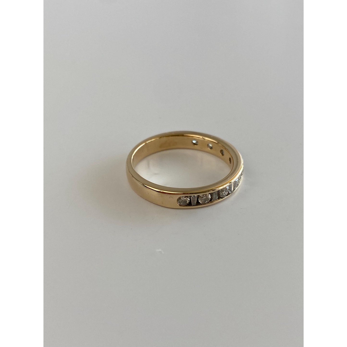 Vintage Solid 14k Yellow Gold Baguette & Round Diamond Eternity Ring Band - Size 8