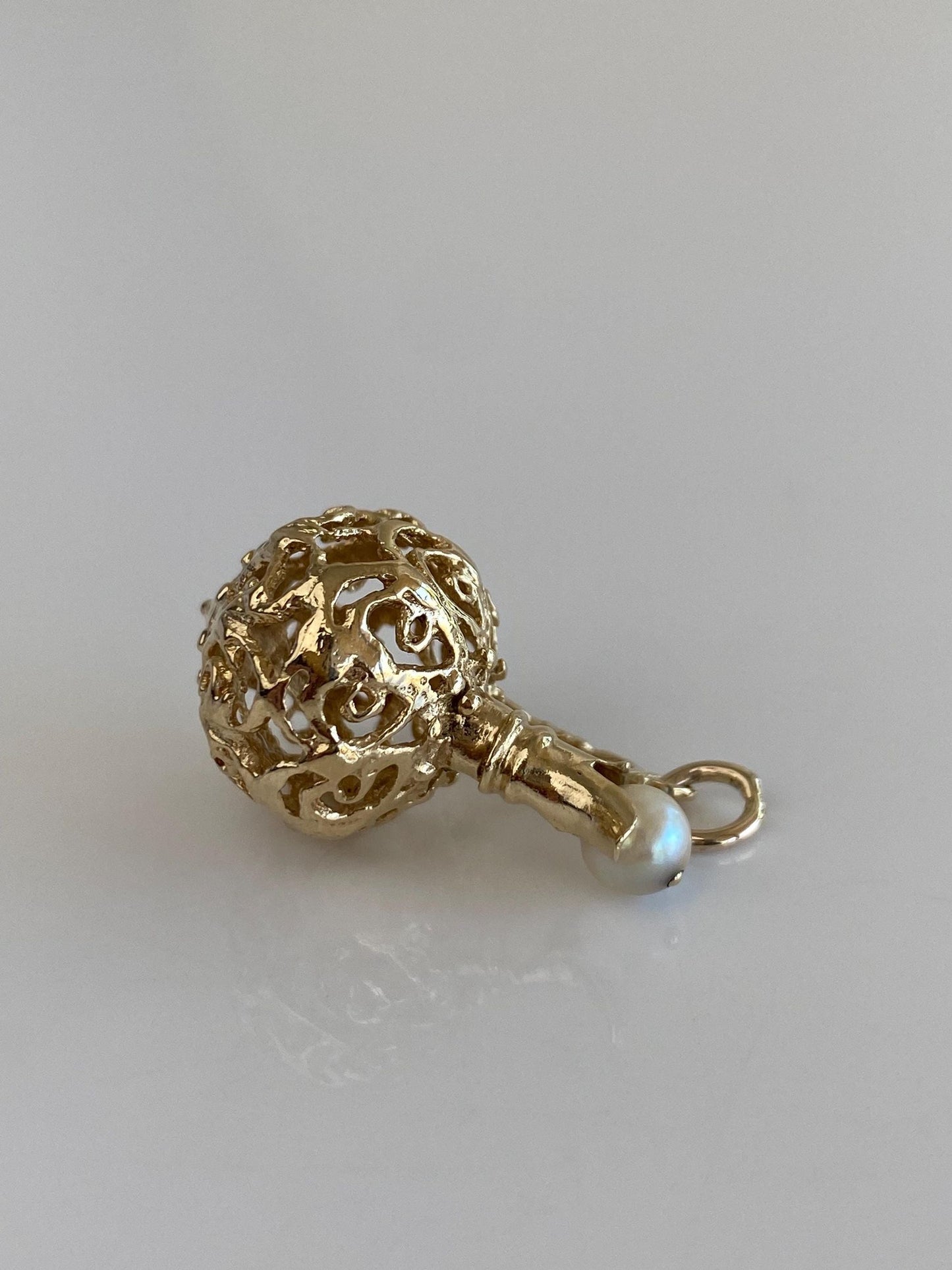 Vintage Solid 14k Yellow Gold Pearl Open Work Pitcher Charm