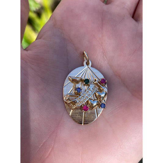 Vintage Solid 14k Sapphire Spinel Cubic Zirconia 'Happy Anniversary' Charm