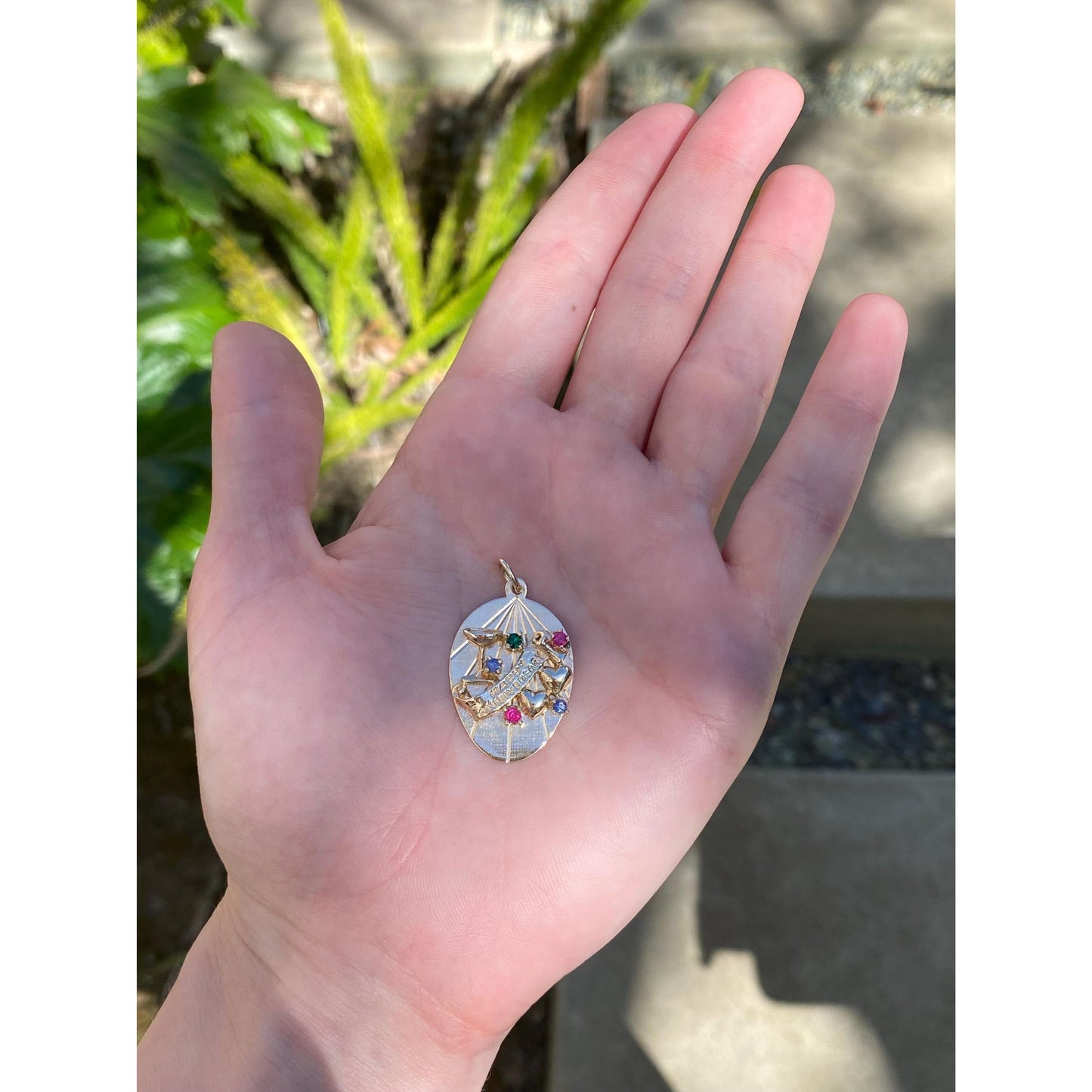 Vintage Solid 14k Sapphire Spinel Cubic Zirconia 'Happy Anniversary' Charm