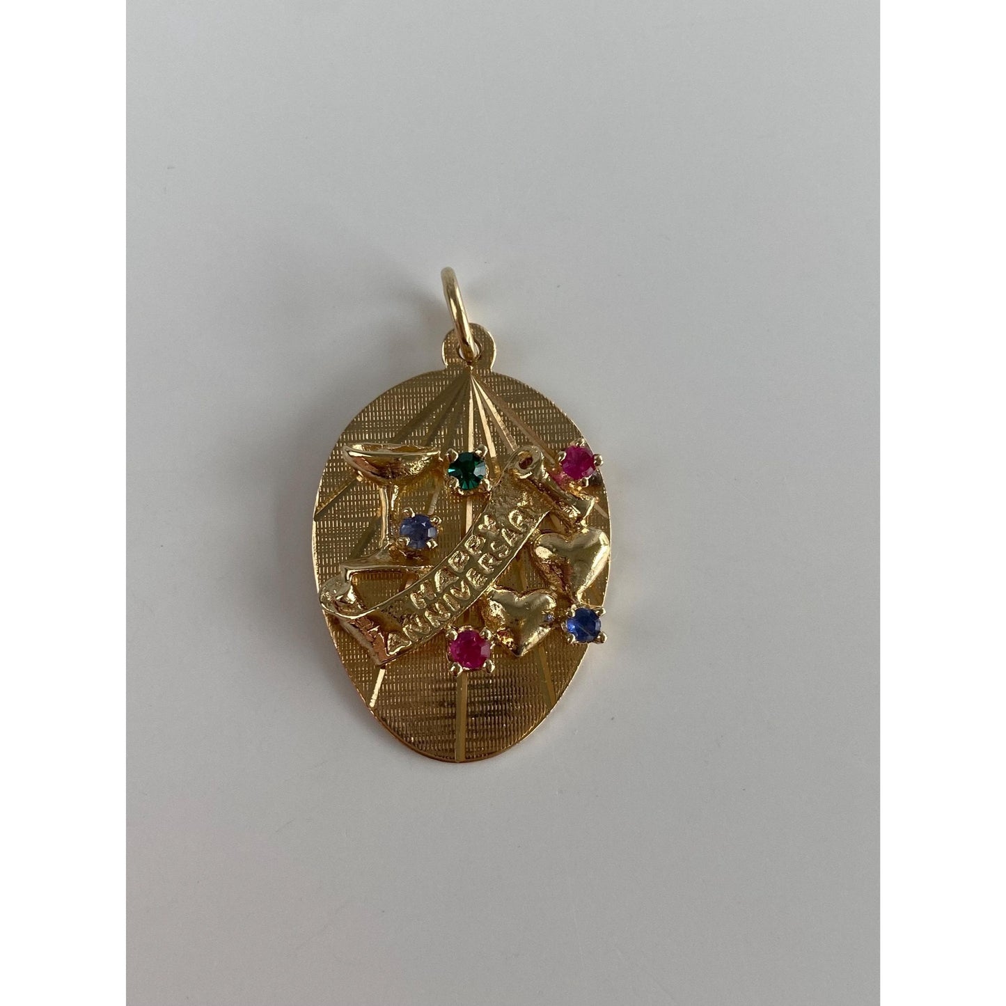 Vintage Solid 14k Sapphire Spinel Cubic Zirconia 'Happy Anniversary' Charm