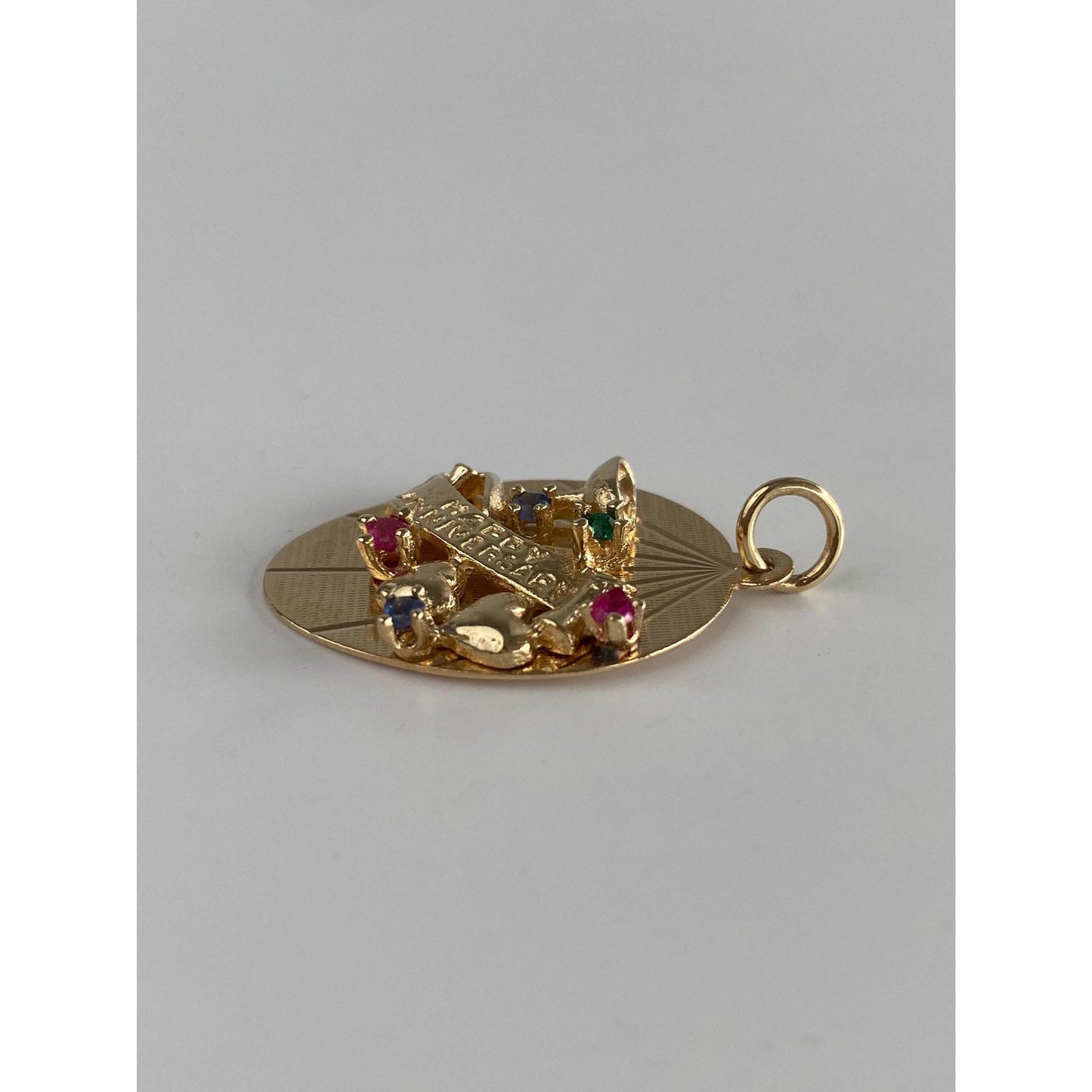 Vintage Solid 14k Sapphire Spinel Cubic Zirconia 'Happy Anniversary' Charm