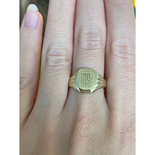 Vintage Solid 14k Yellow Gold Monogram Signet Ring - Size 8