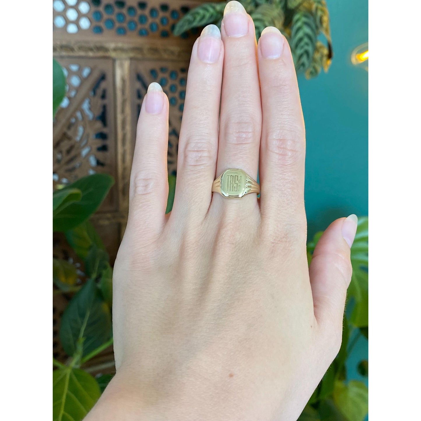 Vintage Solid 14k Yellow Gold Monogram Signet Ring - Size 8