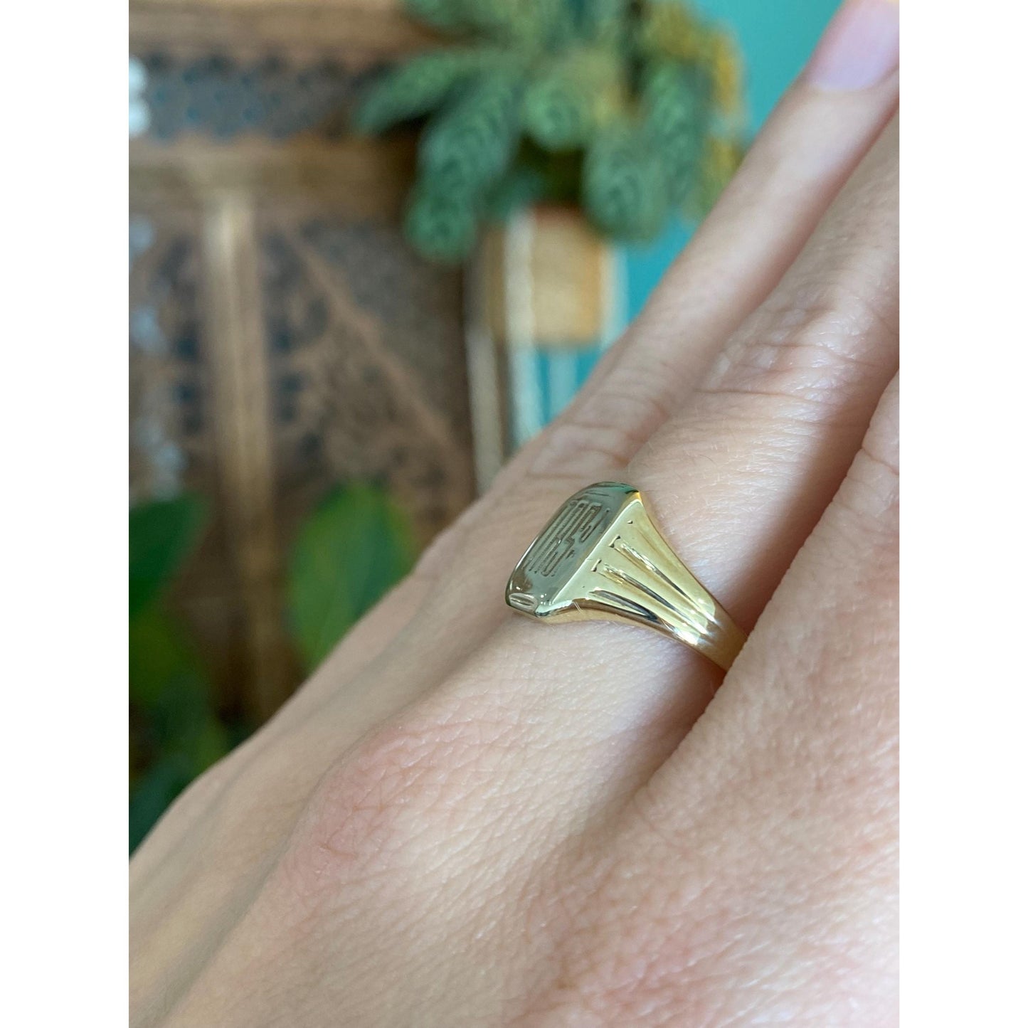 Vintage Solid 14k Yellow Gold Monogram Signet Ring - Size 8