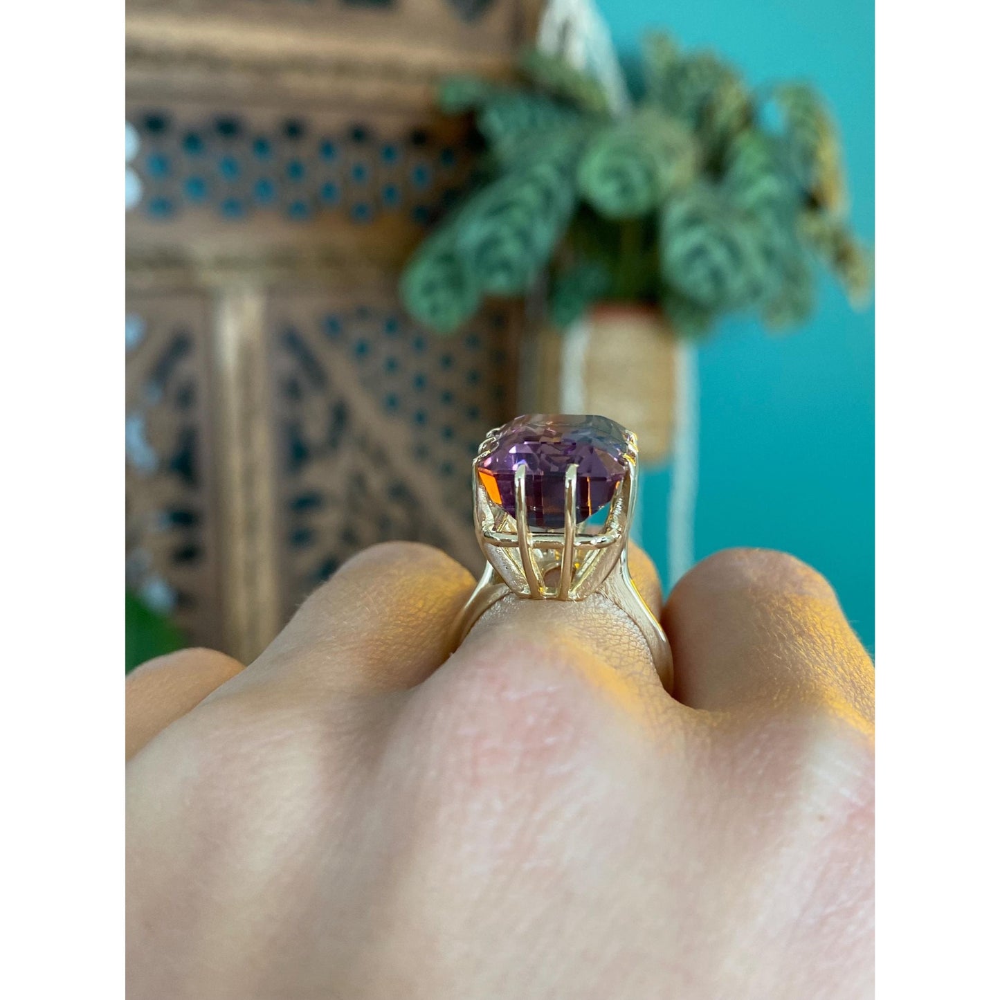 Vintage Solid 14k Yellow Gold Ametrine Ring - Size 5.75