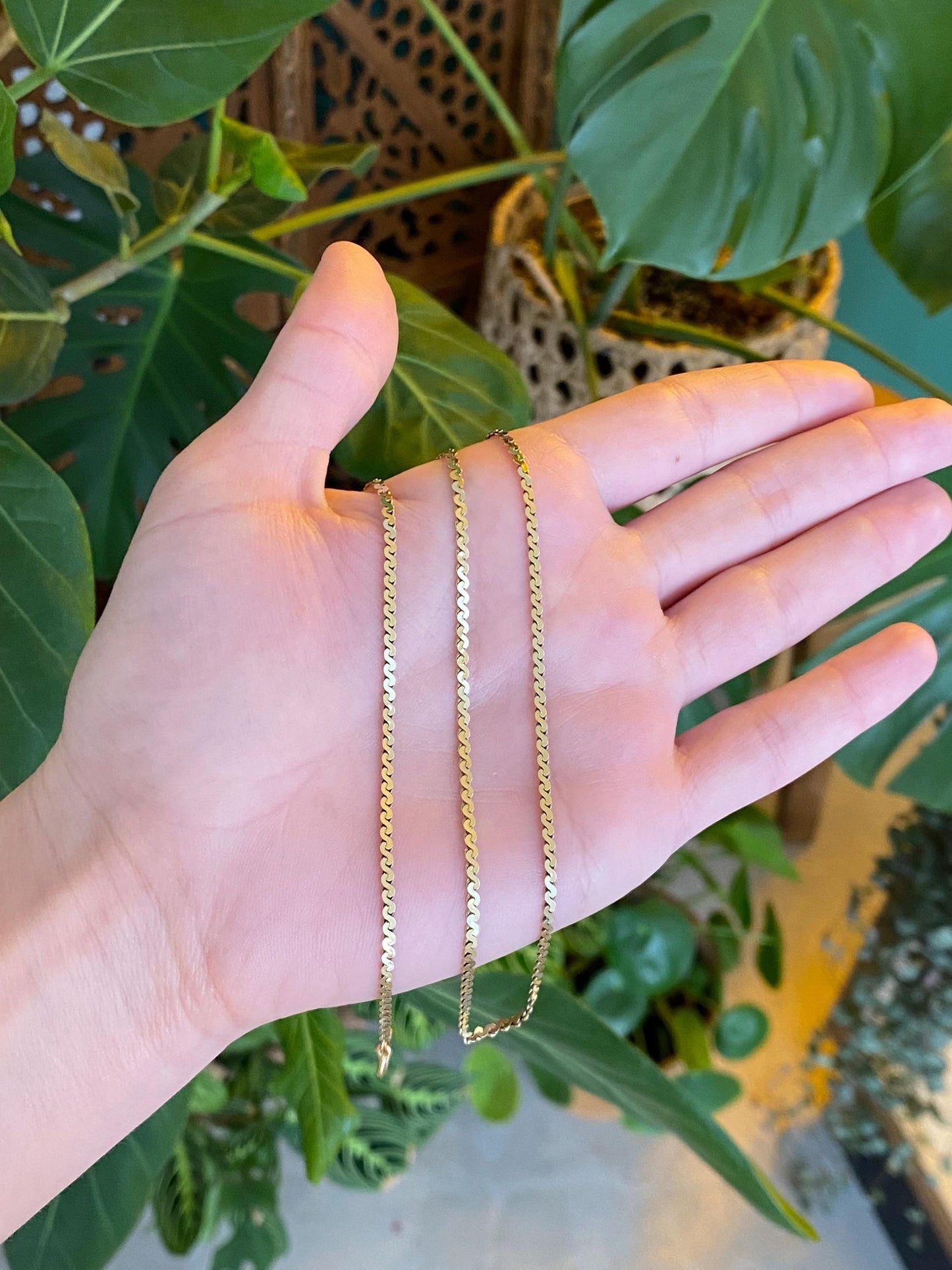 Vintage Solid 14k Yellow Gold Chunky Serpentine Chain Necklace - 18.75 inches
