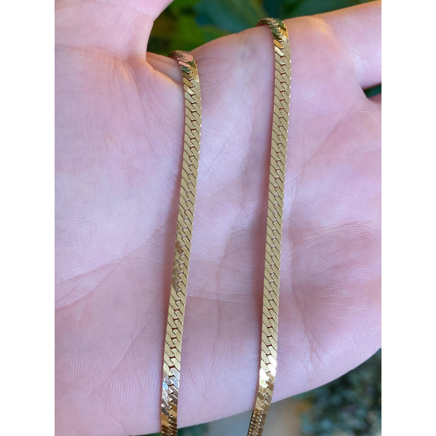 Vintage Solid 14k Yellow Gold Long Herringbone Chain Necklace - 24.25 inches