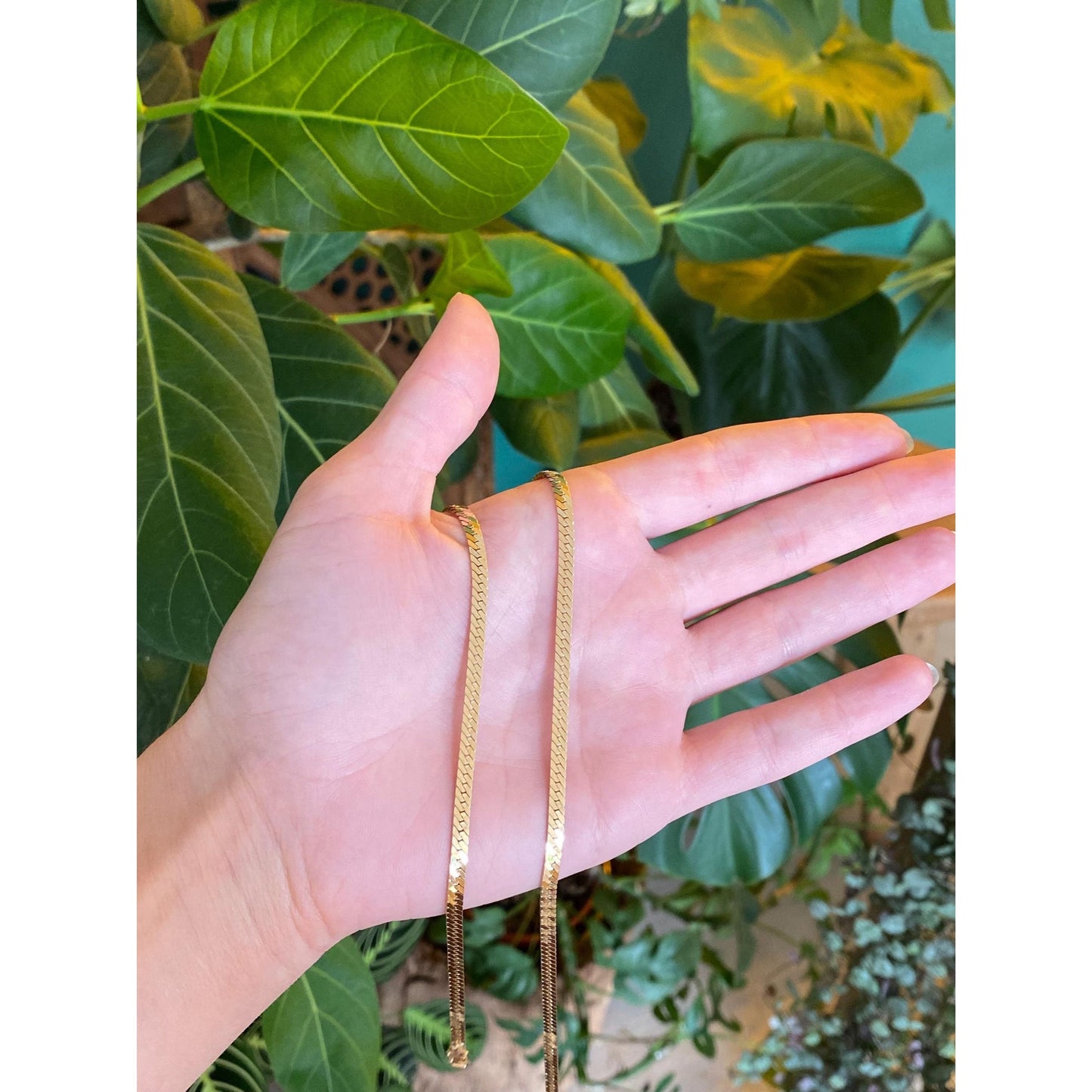 Vintage Solid 14k Yellow Gold Long Herringbone Chain Necklace - 24.25 inches