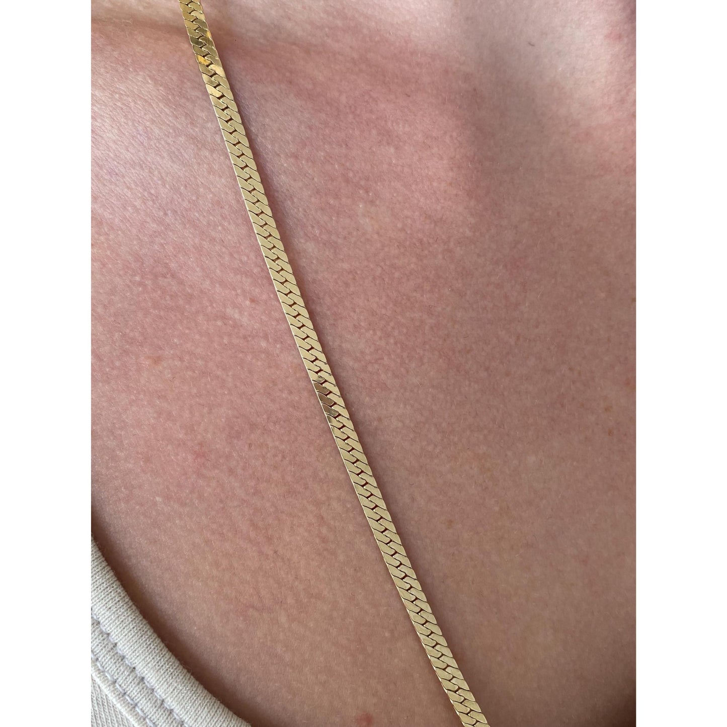 Vintage Solid 14k Yellow Gold Long Herringbone Chain Necklace - 24.25 inches