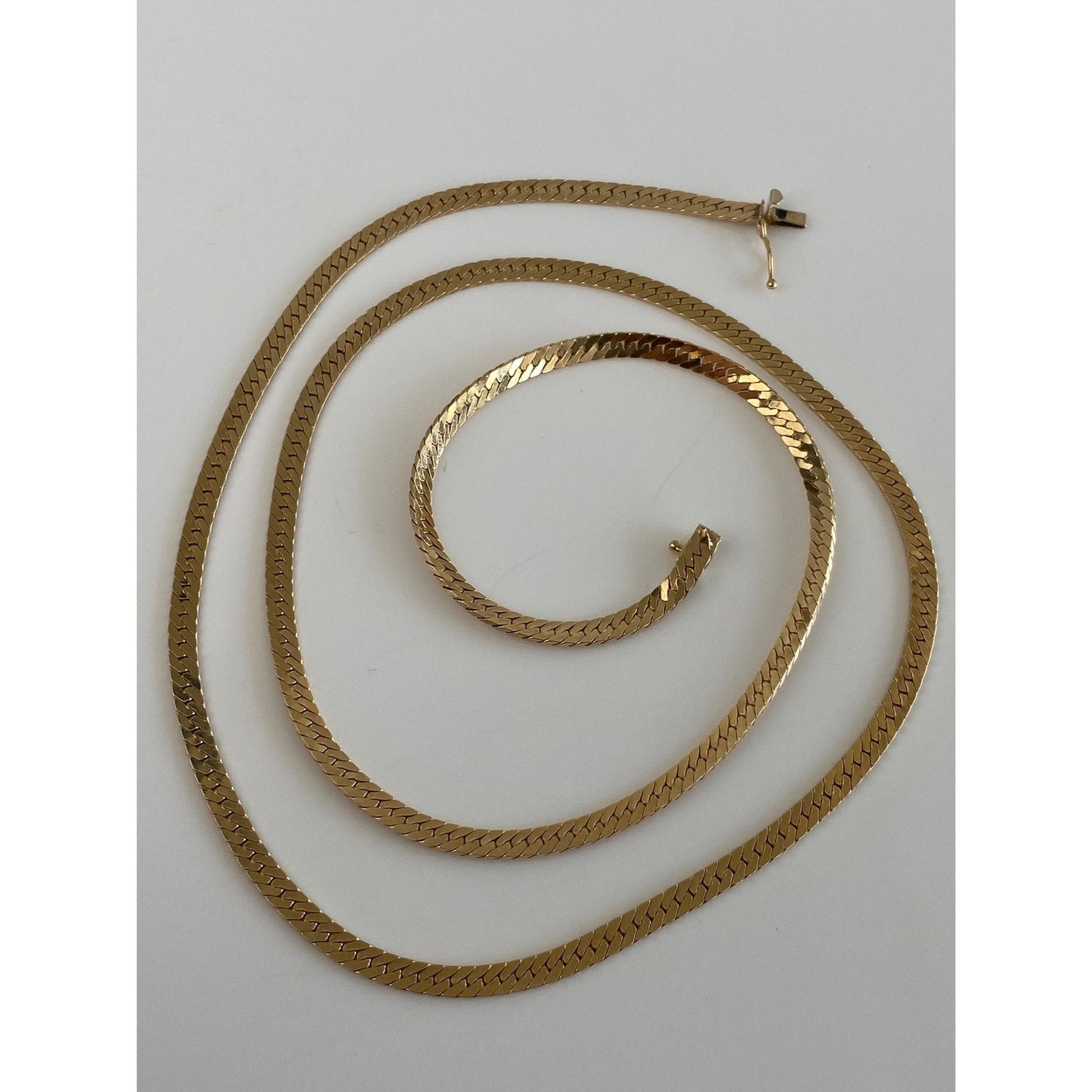 Vintage Solid 14k Yellow Gold Long Herringbone Chain Necklace - 24.25 inches