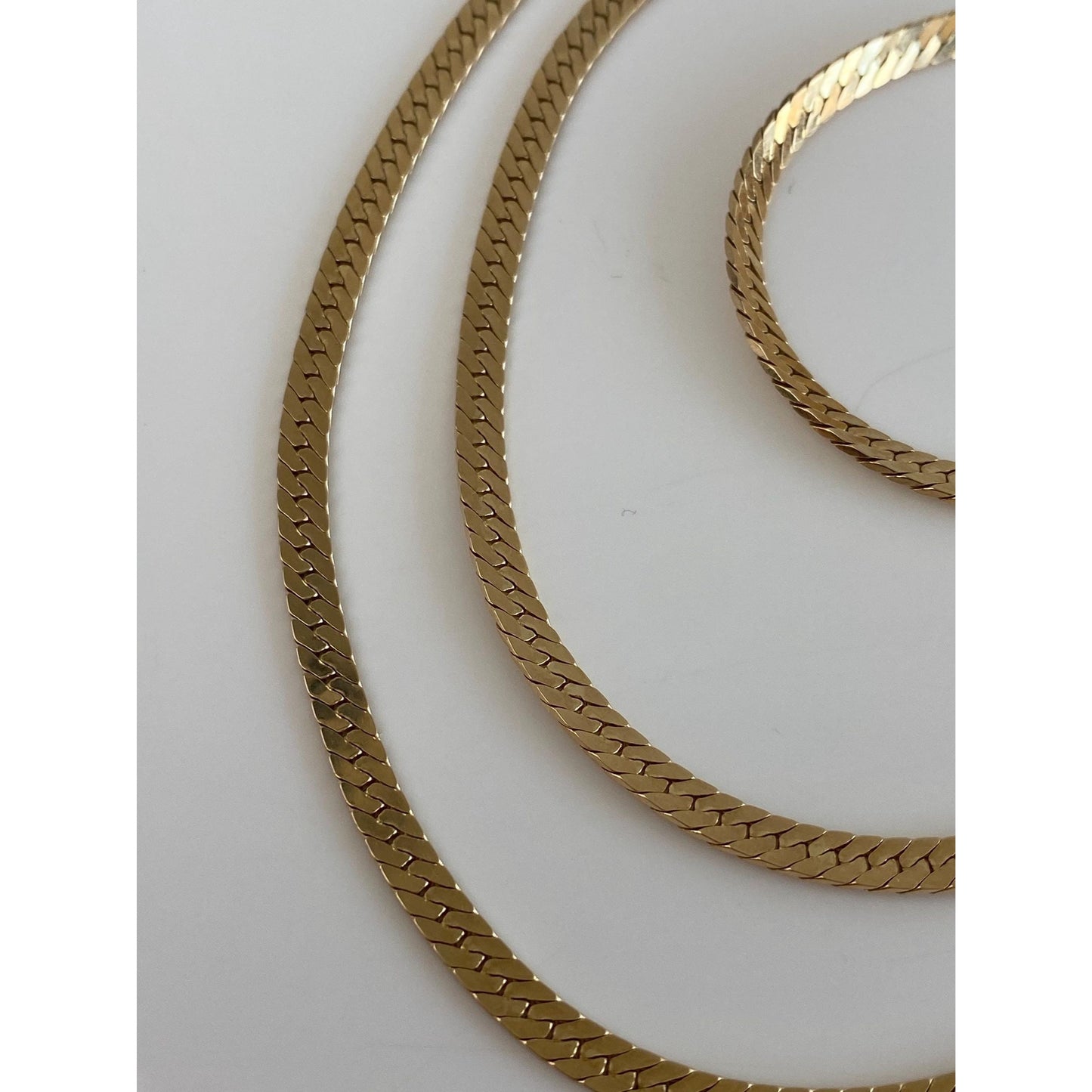 Vintage Solid 14k Yellow Gold Long Herringbone Chain Necklace - 24.25 inches