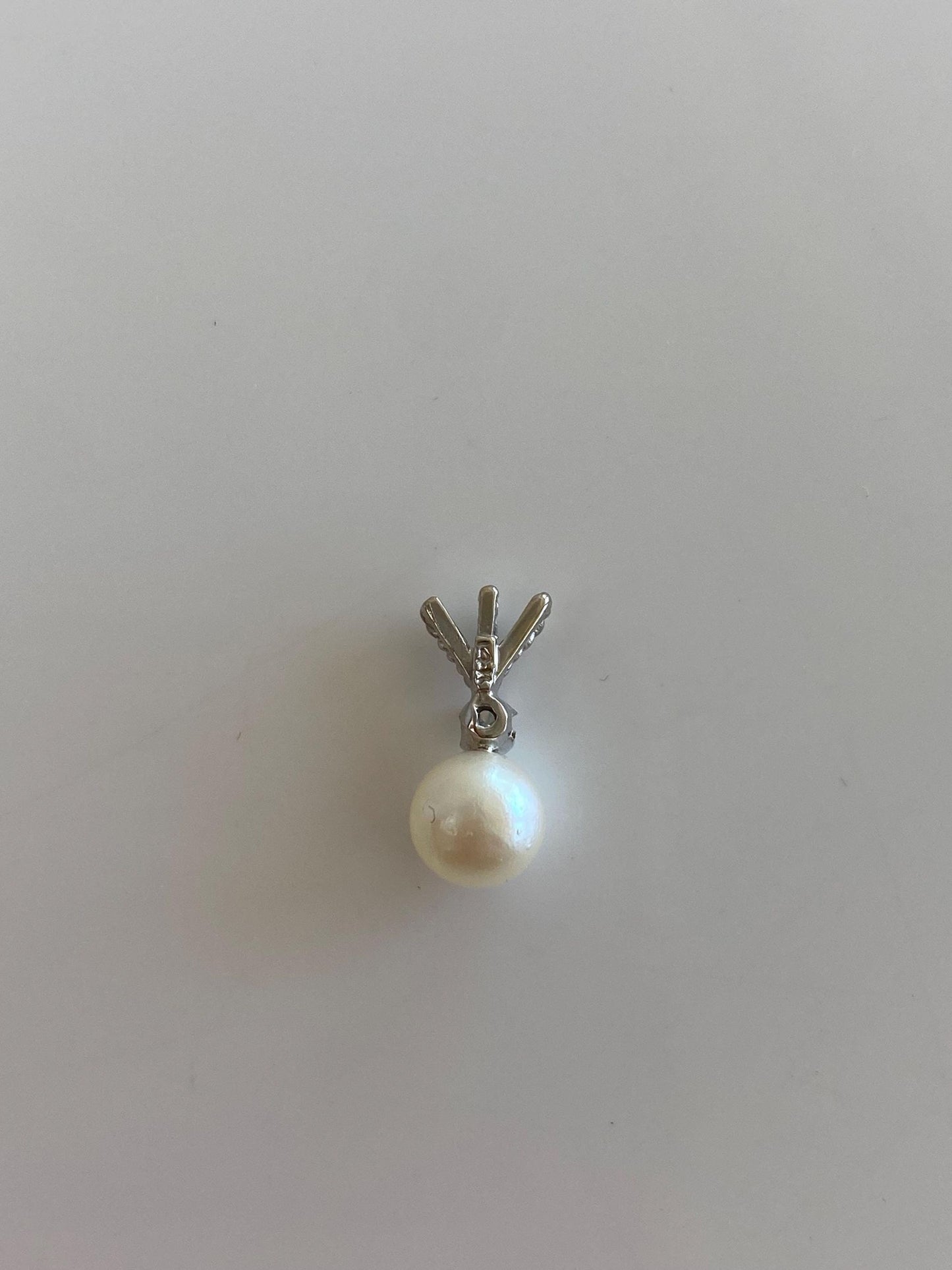 Vintage Solid 14k White Gold Diamond Pearl Charm