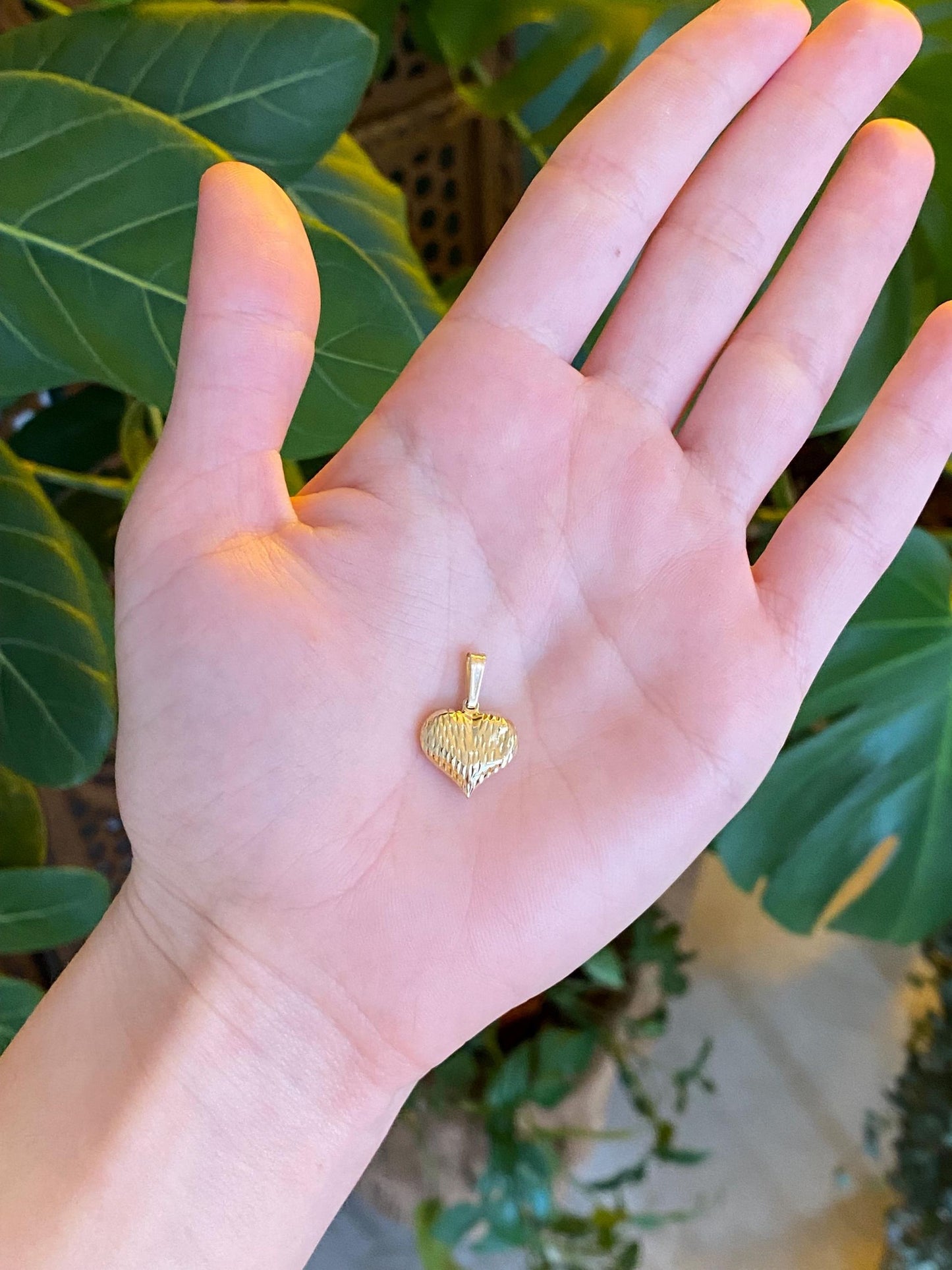 Vintage 14k Yellow Gold Diamond Cut Puffy Heart Charm