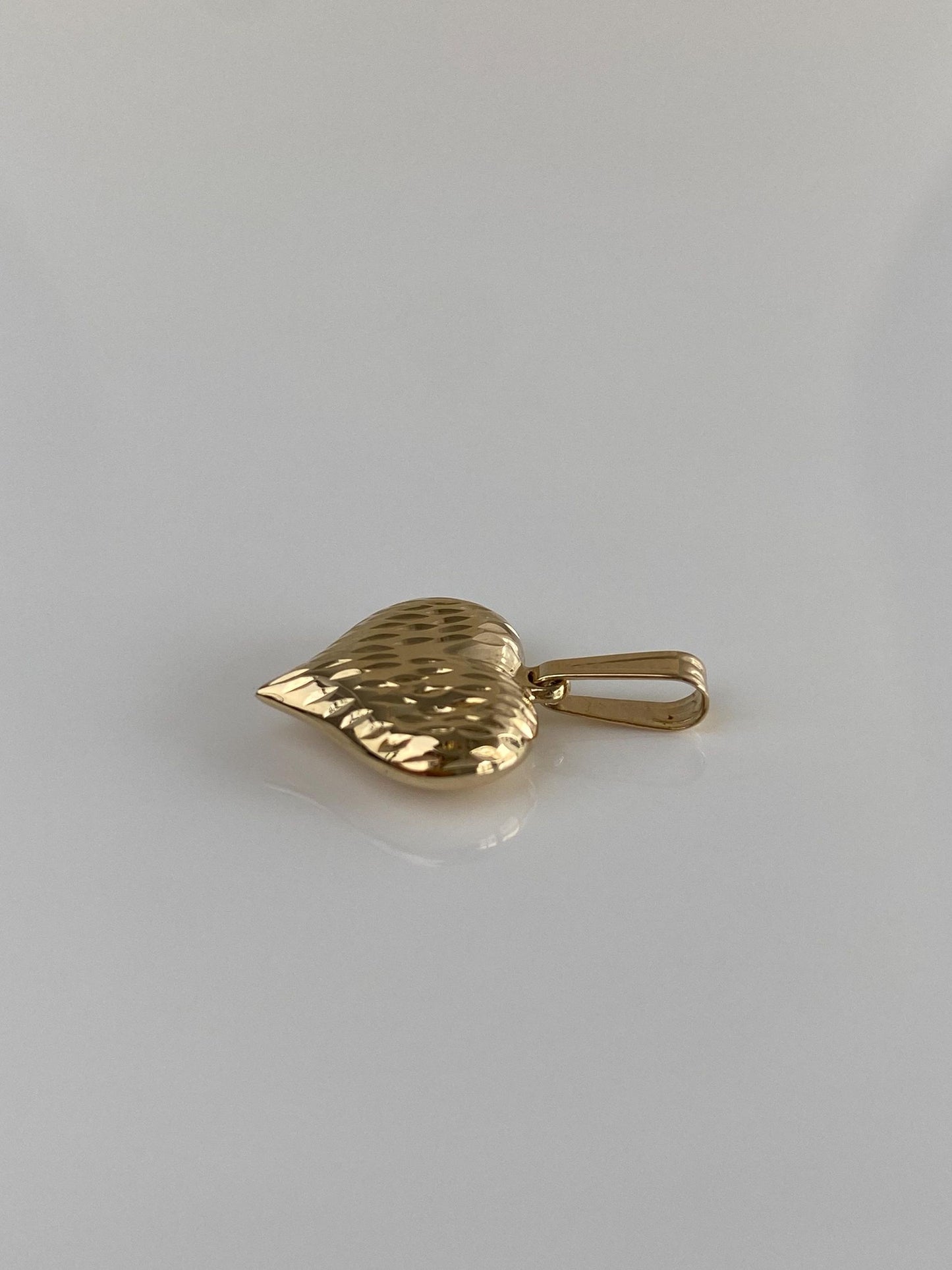 Vintage 14k Yellow Gold Diamond Cut Puffy Heart Charm
