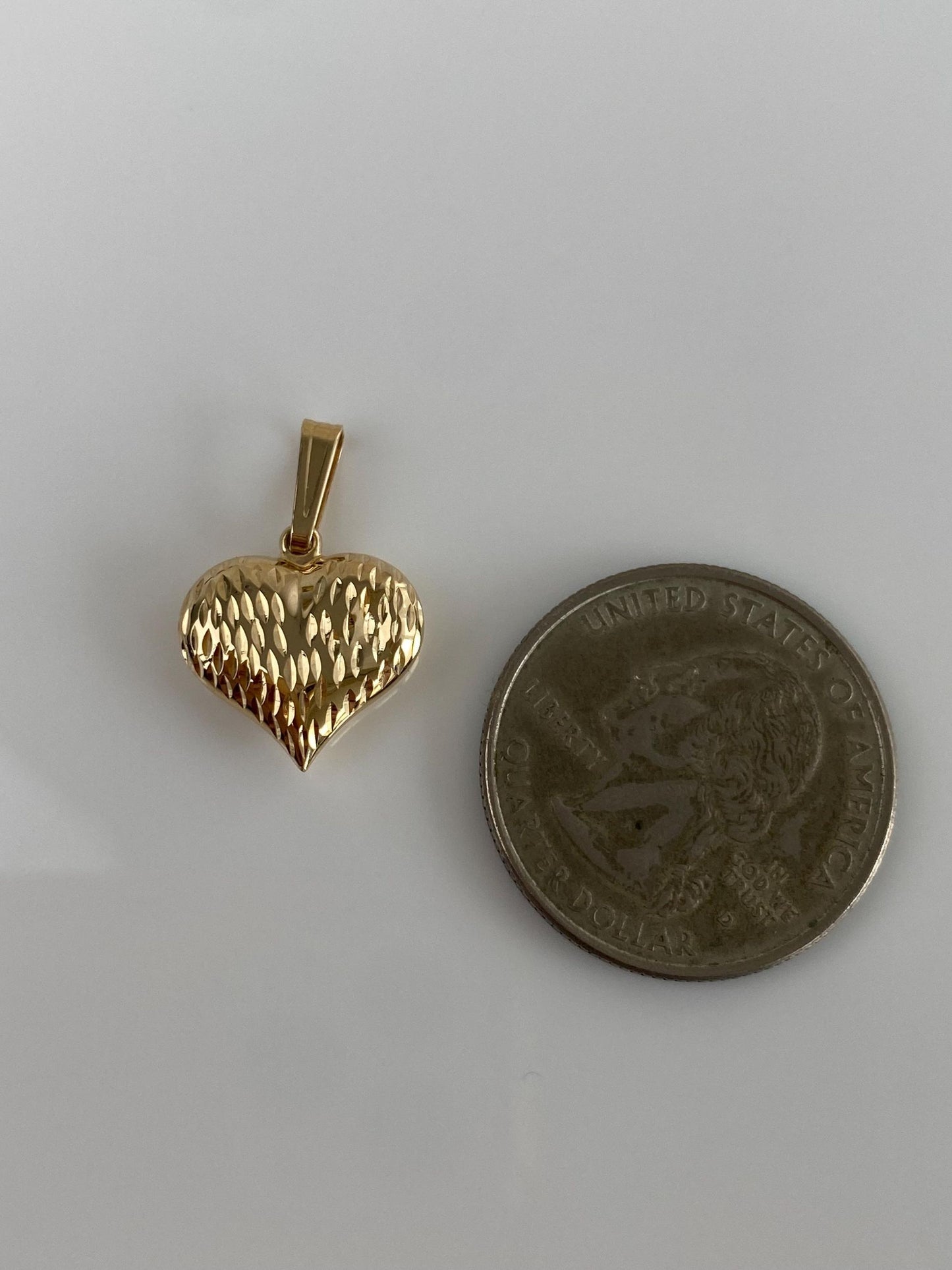 Vintage 14k Yellow Gold Diamond Cut Puffy Heart Charm