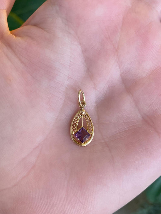 Vintage Solid 10k Yellow Gold Purple Cubic Zirconia Stick Pin Conversion Charm