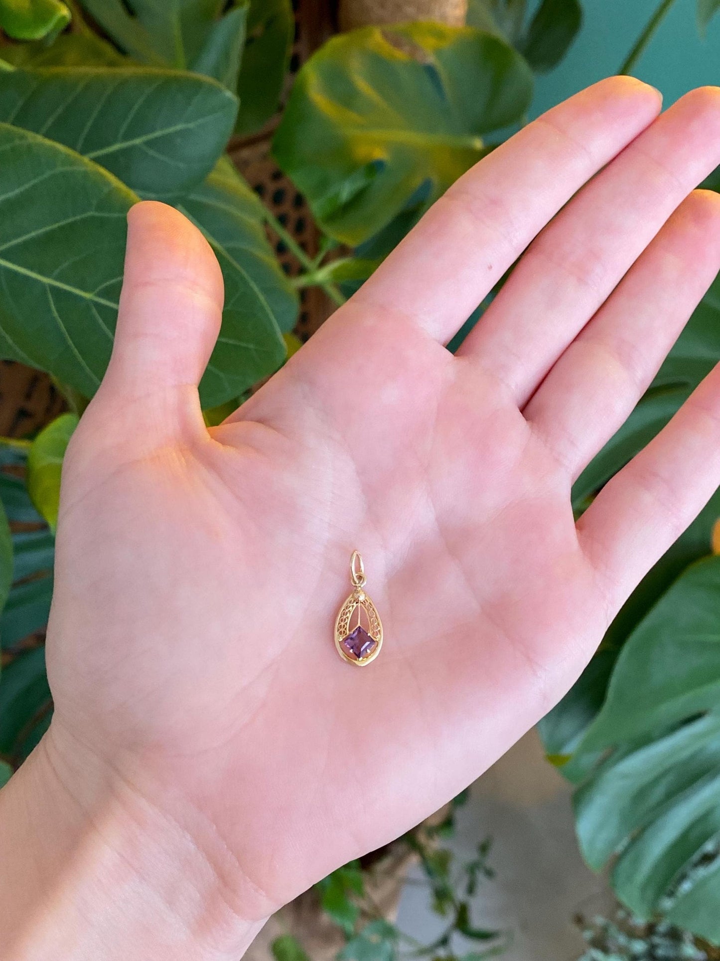 Vintage Solid 10k Yellow Gold Purple Cubic Zirconia Stick Pin Conversion Charm