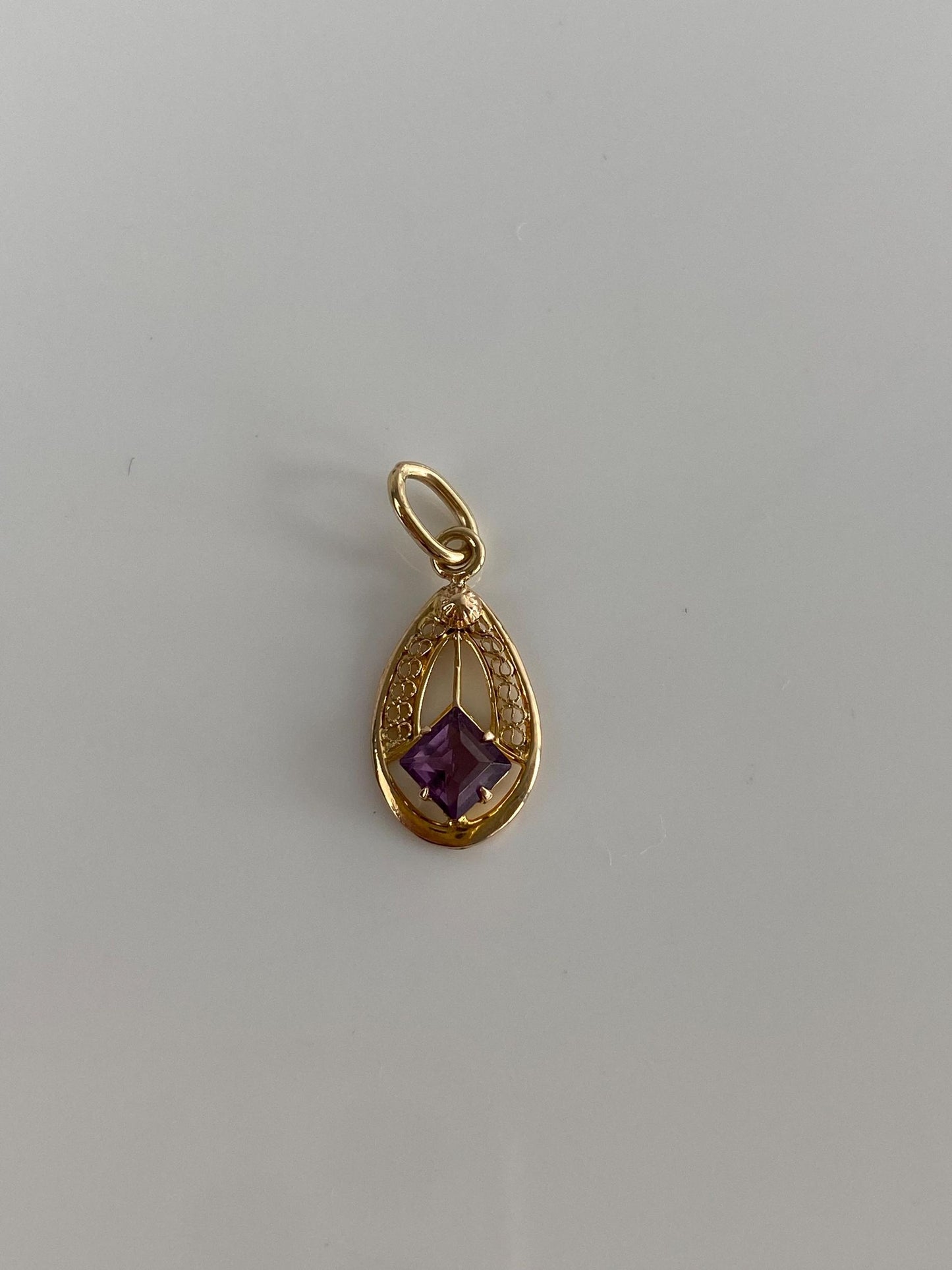 Vintage Solid 10k Yellow Gold Purple Cubic Zirconia Stick Pin Conversion Charm