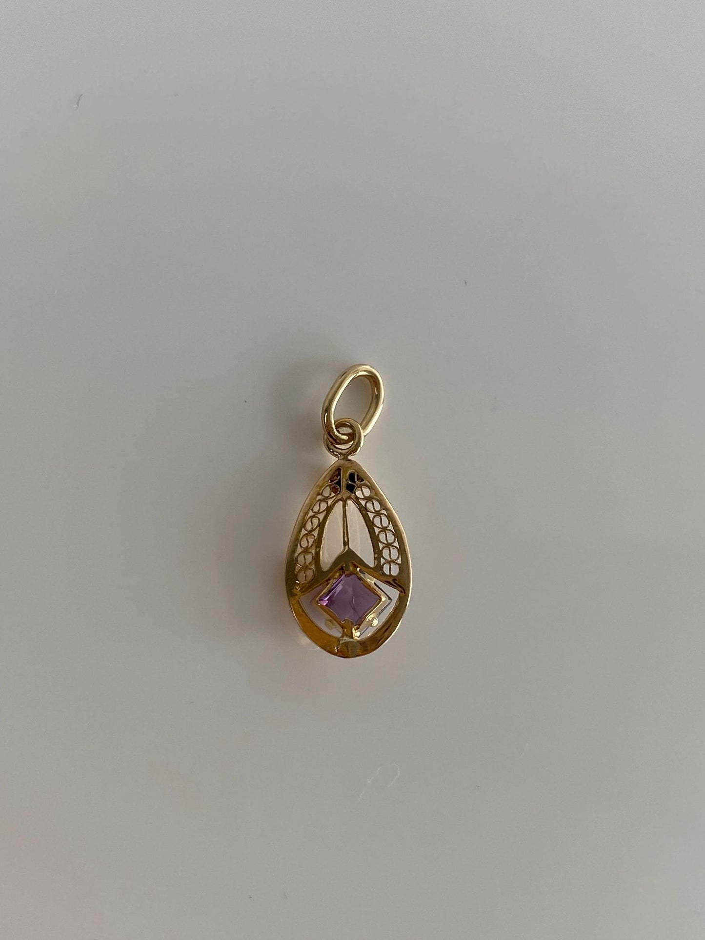 Vintage Solid 10k Yellow Gold Purple Cubic Zirconia Stick Pin Conversion Charm