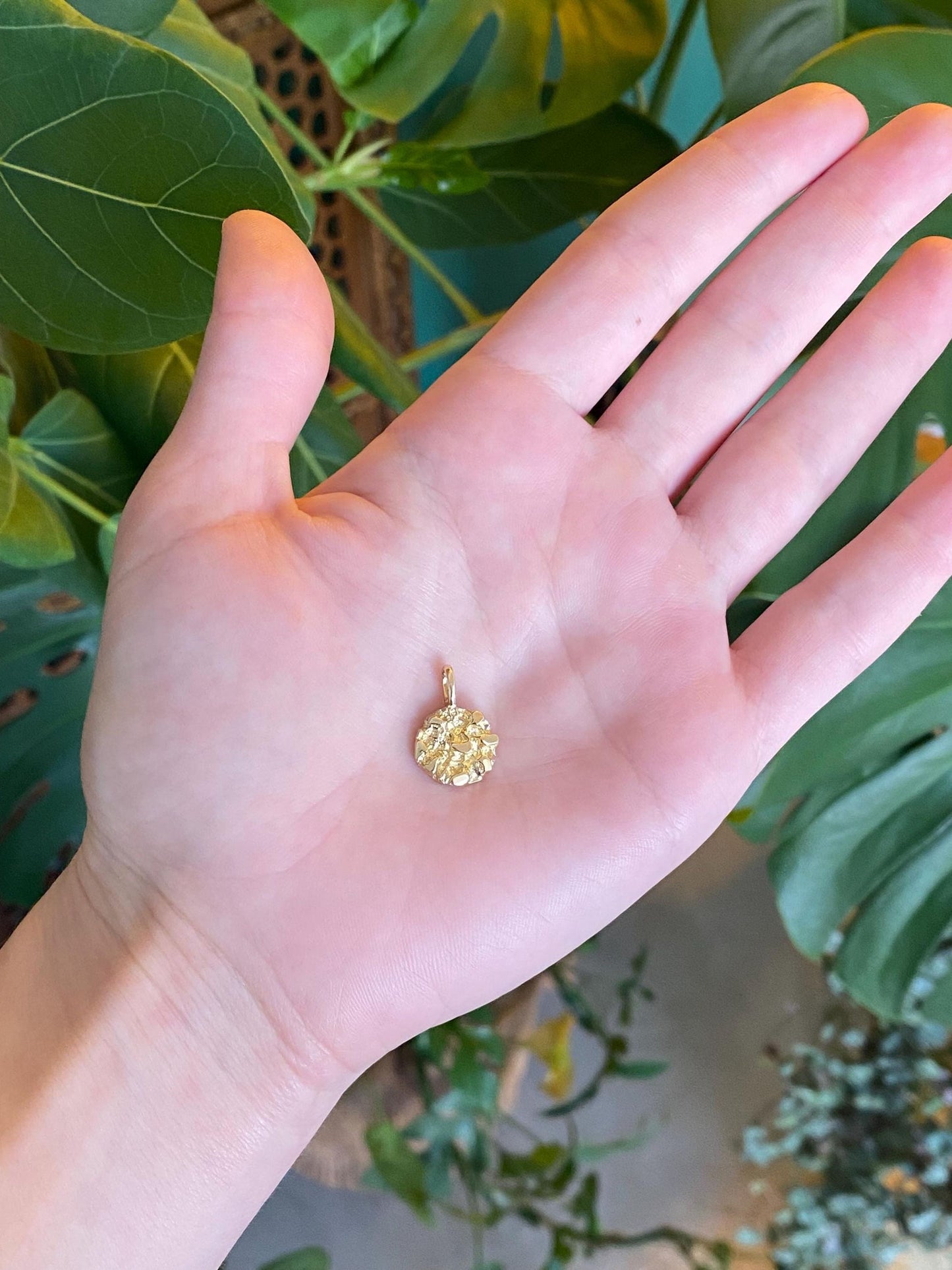 Vintage Solid 14k Yellow Gold Nugget Texture Charm