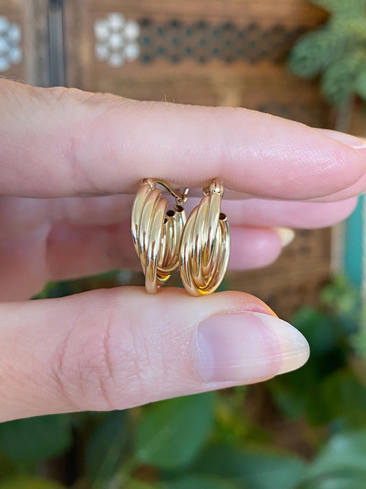 Vintage 14k Yellow Gold Layered Hoop Earrings