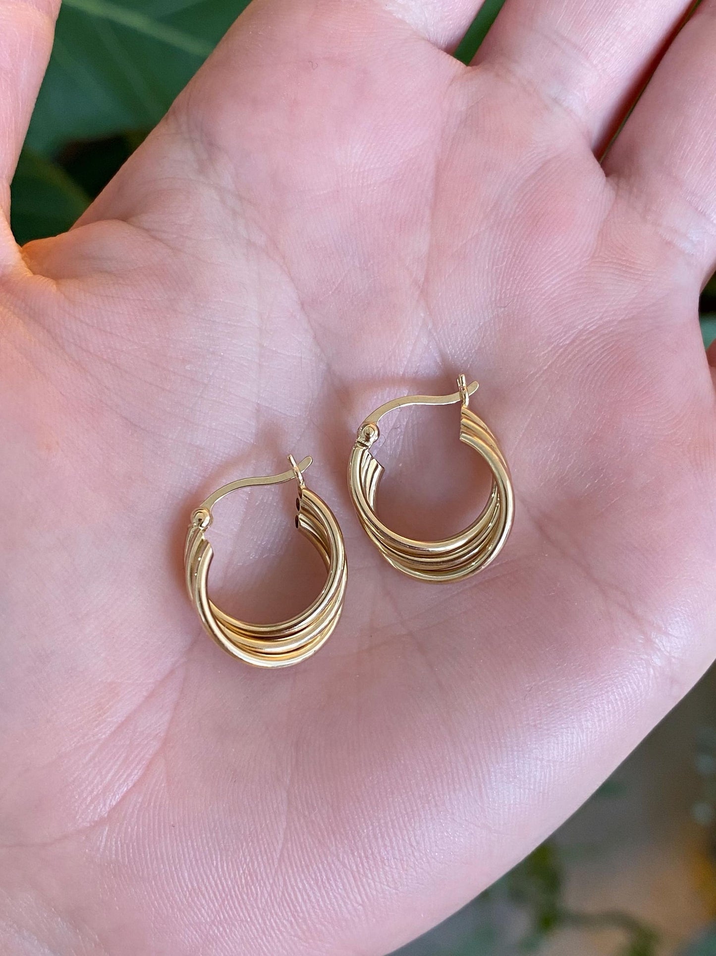 Vintage 14k Yellow Gold Layered Hoop Earrings