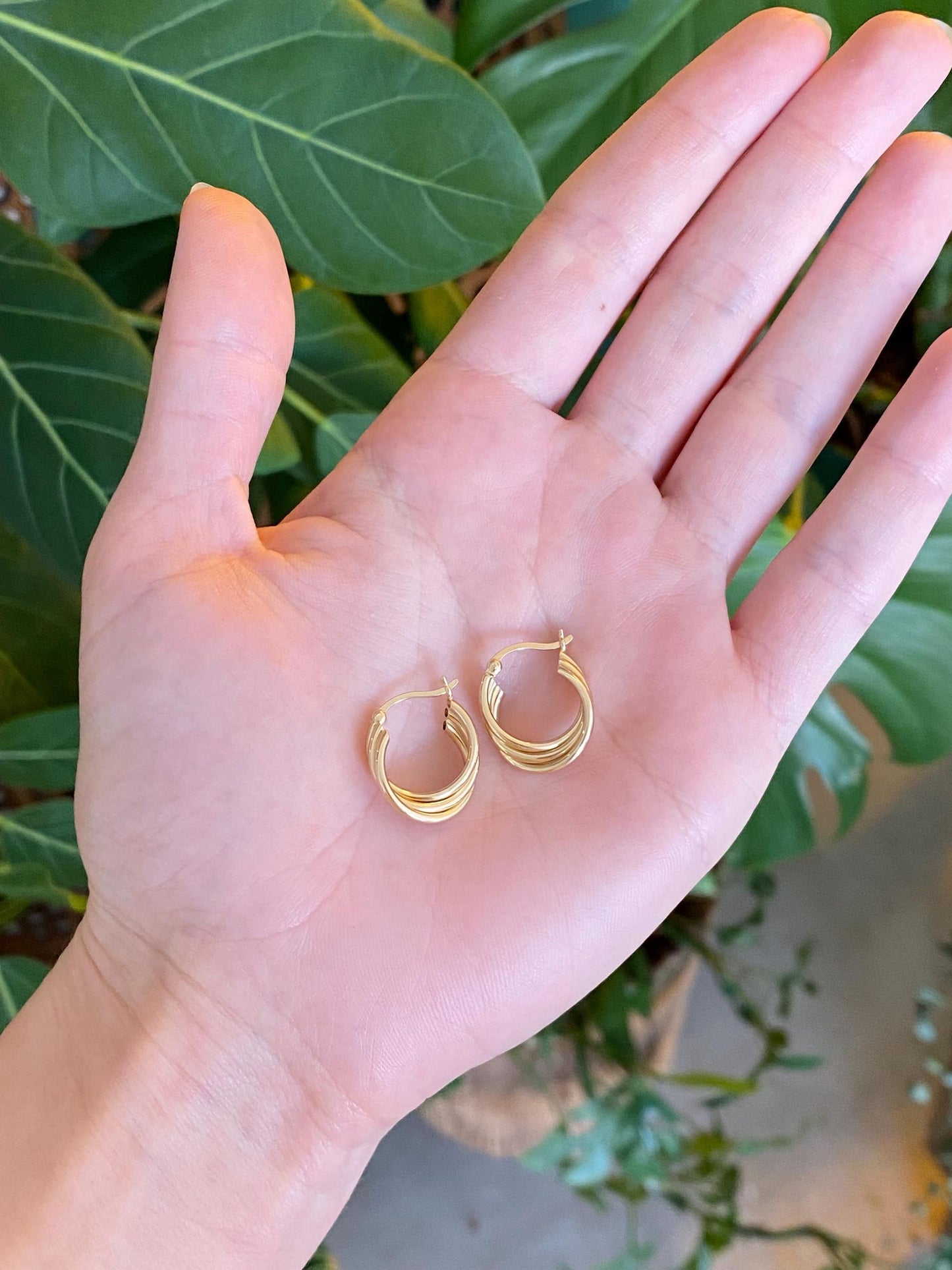 Vintage 14k Yellow Gold Layered Hoop Earrings