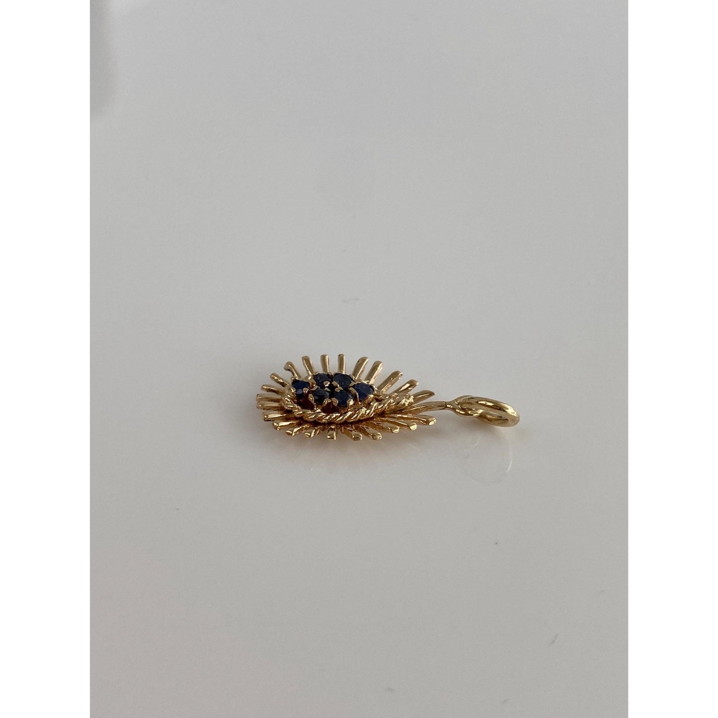 Vintage Solid 14k Yellow Gold Sapphire Starburst Charm