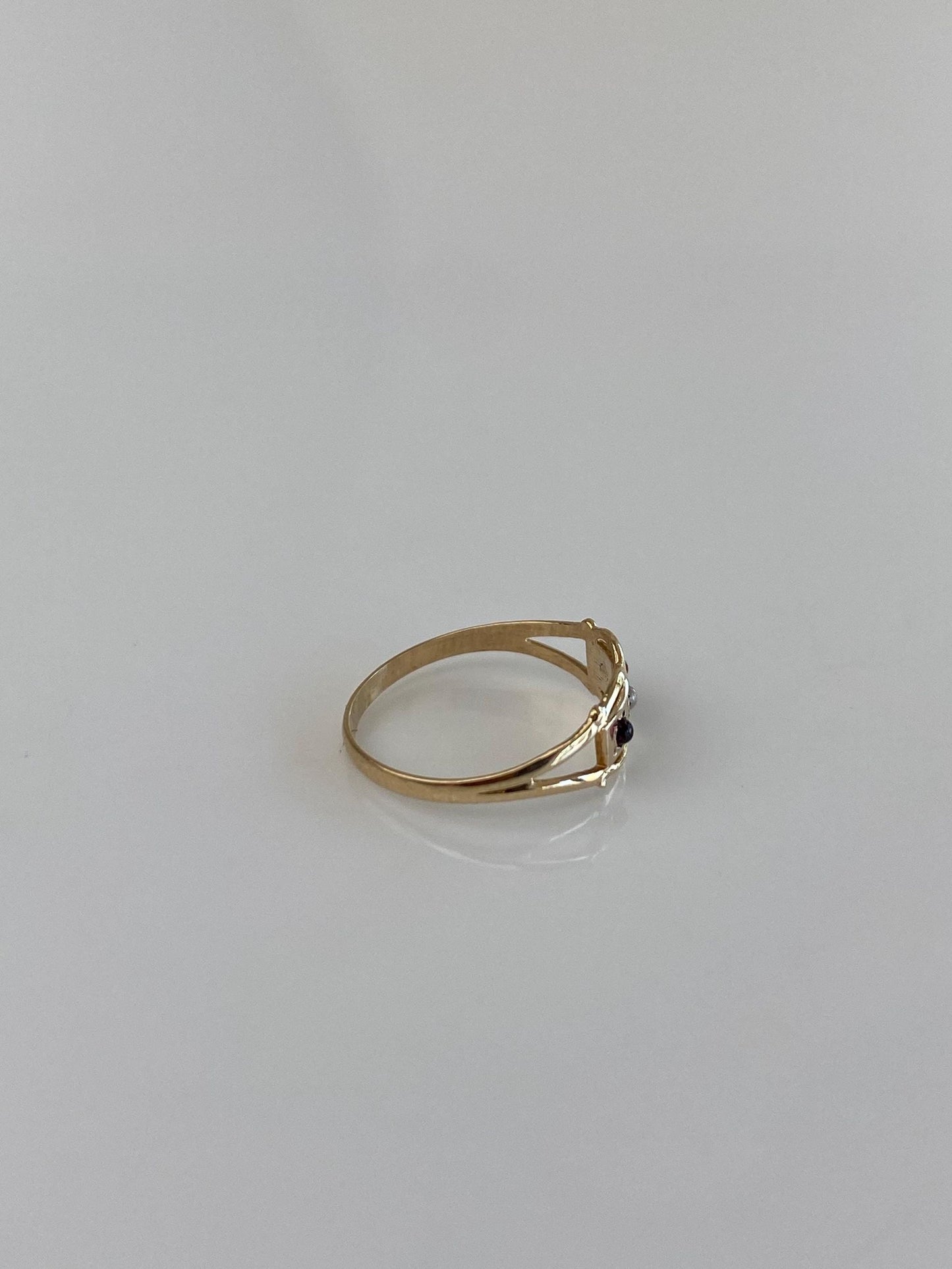 Vintage Solid 9k Yellow Gold Seed Pearl Red Cubic Zirconia Baby Ring