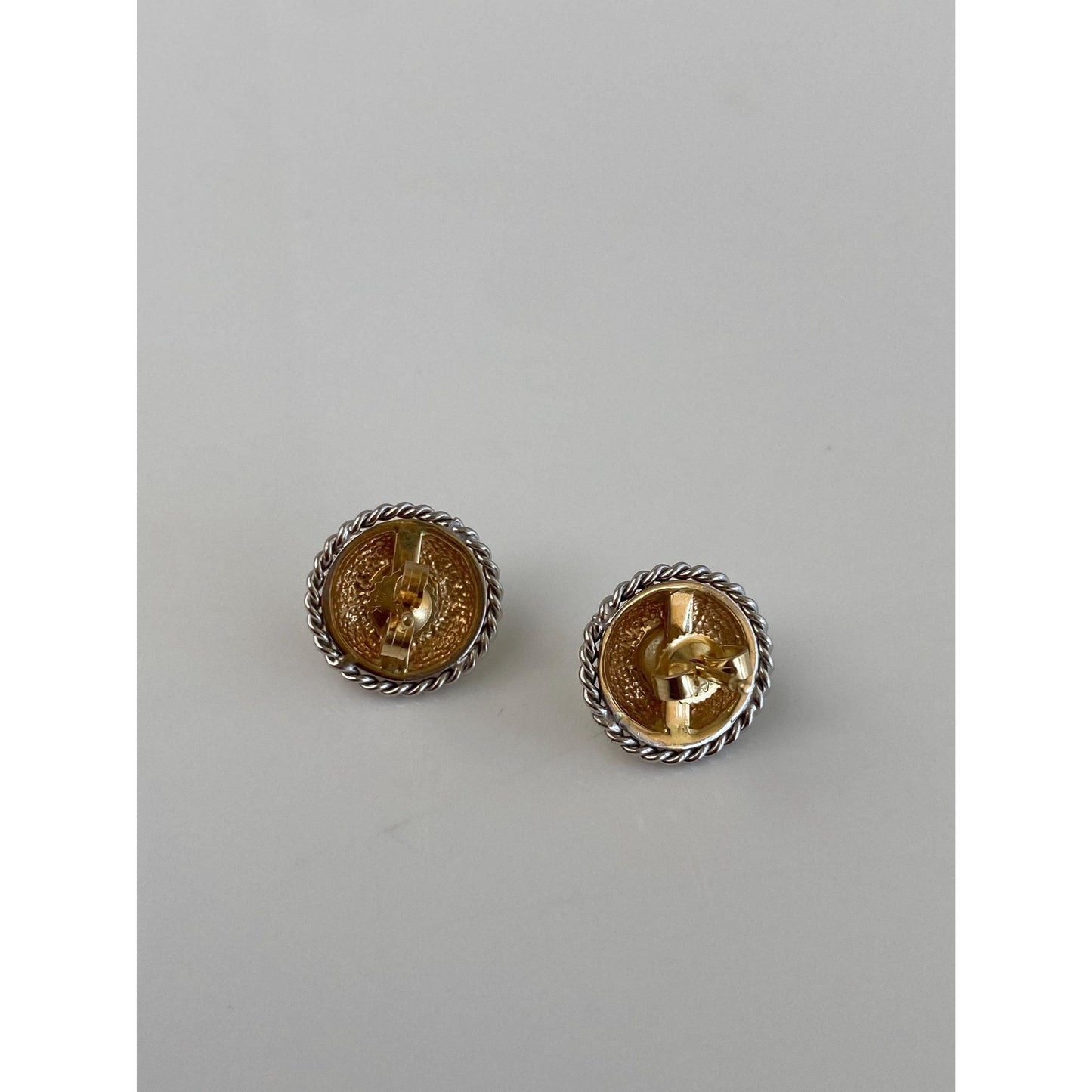 Vintage Solid 14k Yellow Gold & Sterling Silver Pearl Stud Earrings