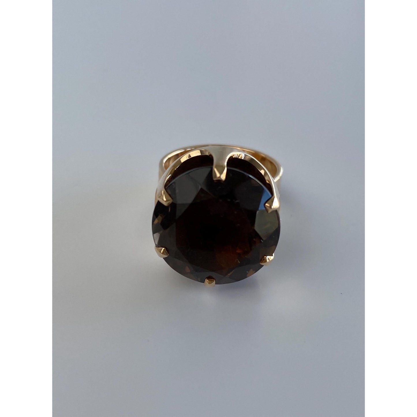 Vintage Solid 14k Rosey Gold Smokey Quartz Cocktail Ring - Size 7.5