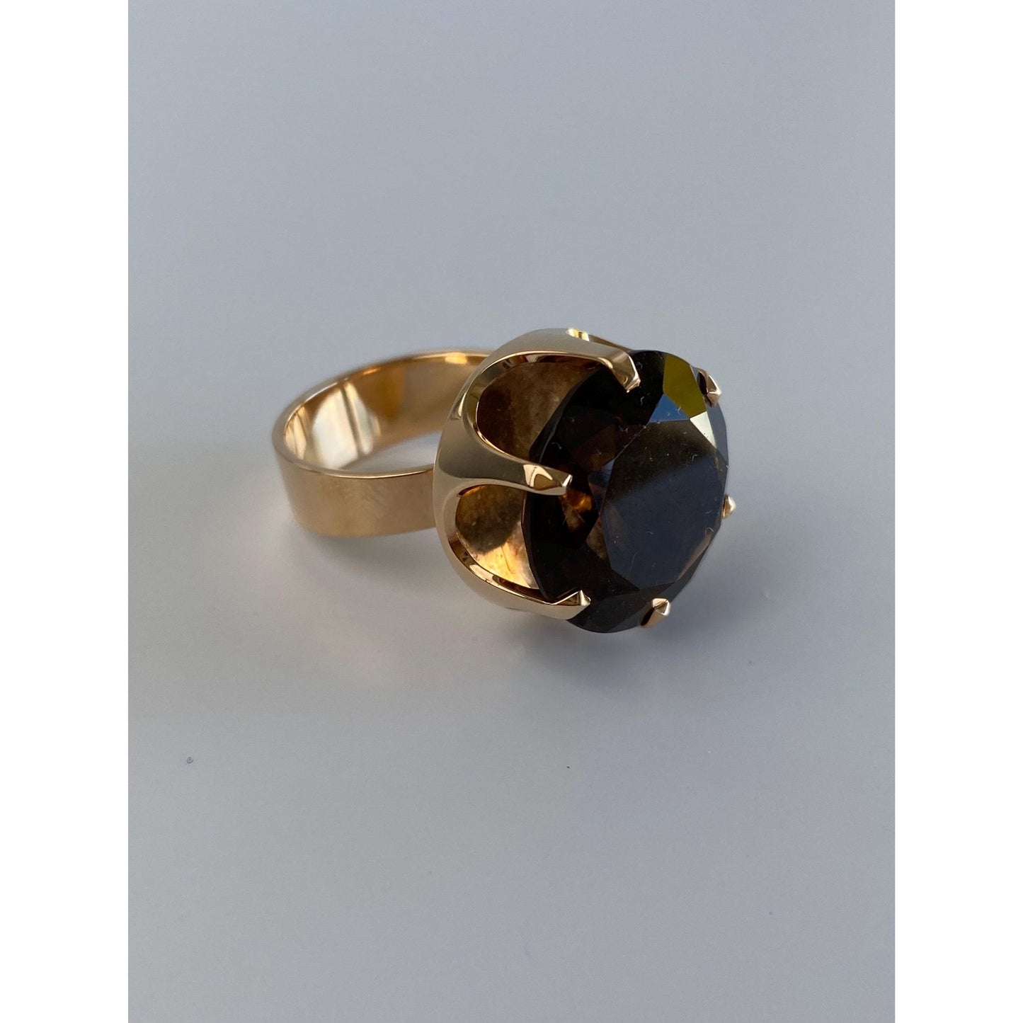 Vintage Solid 14k Rosey Gold Smokey Quartz Cocktail Ring - Size 7.5