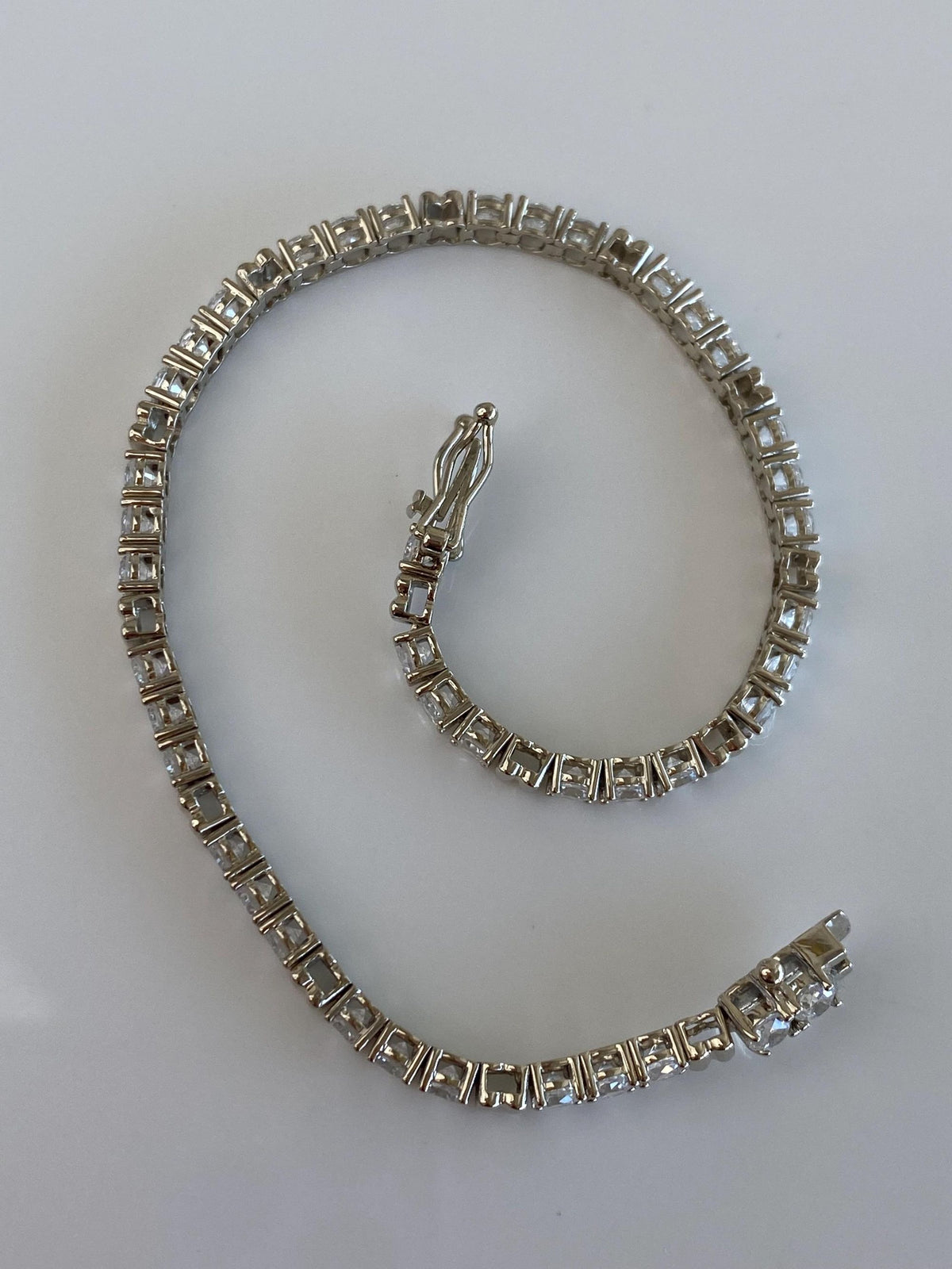 Solid 14k White & Yellow Gold Clear Cubic Zirconia Link Bracelet - 7 inches