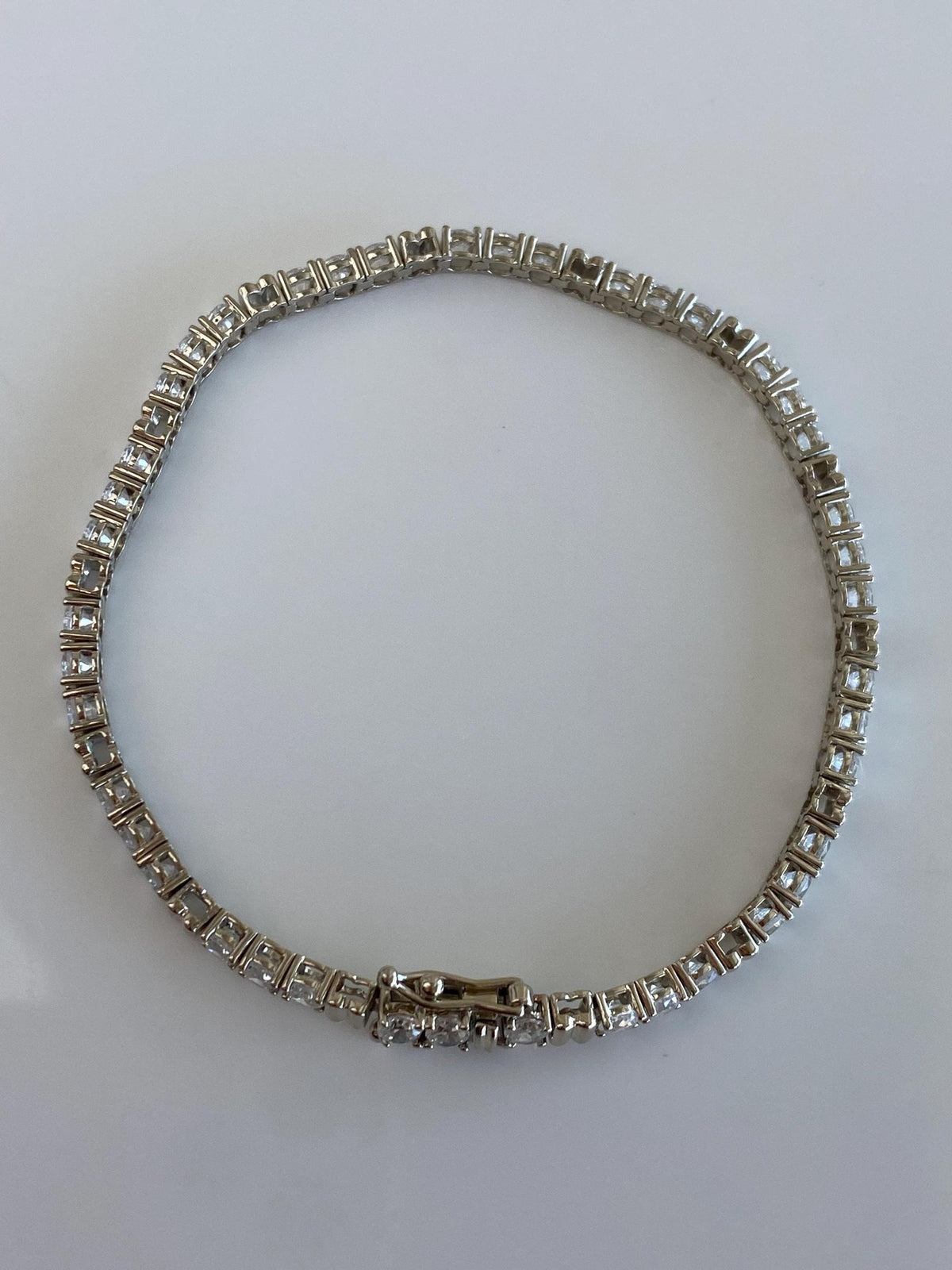 Solid 14k White & Yellow Gold Clear Cubic Zirconia Link Bracelet - 7 inches