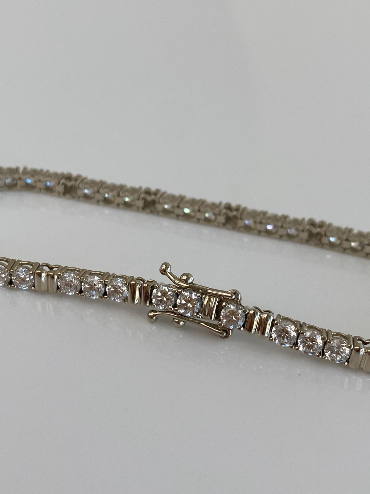 Solid 14k White & Yellow Gold Clear Cubic Zirconia Link Bracelet - 7 inches
